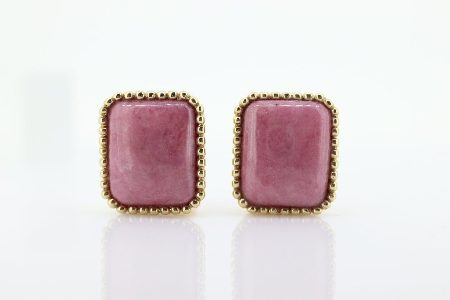 Pink Quartz 14k Gold Stud Earrings. NON Pierced Omega Clip ons Large Peach Pink Quartz studs earrings. (st59)