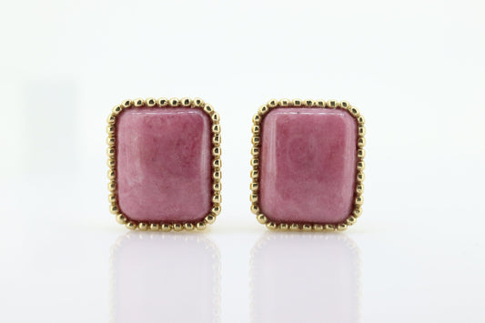 Pink Quartz 14k Gold Stud Earrings. NON Pierced Omega Clip ons Large Peach Pink Quartz studs earrings. (st59)