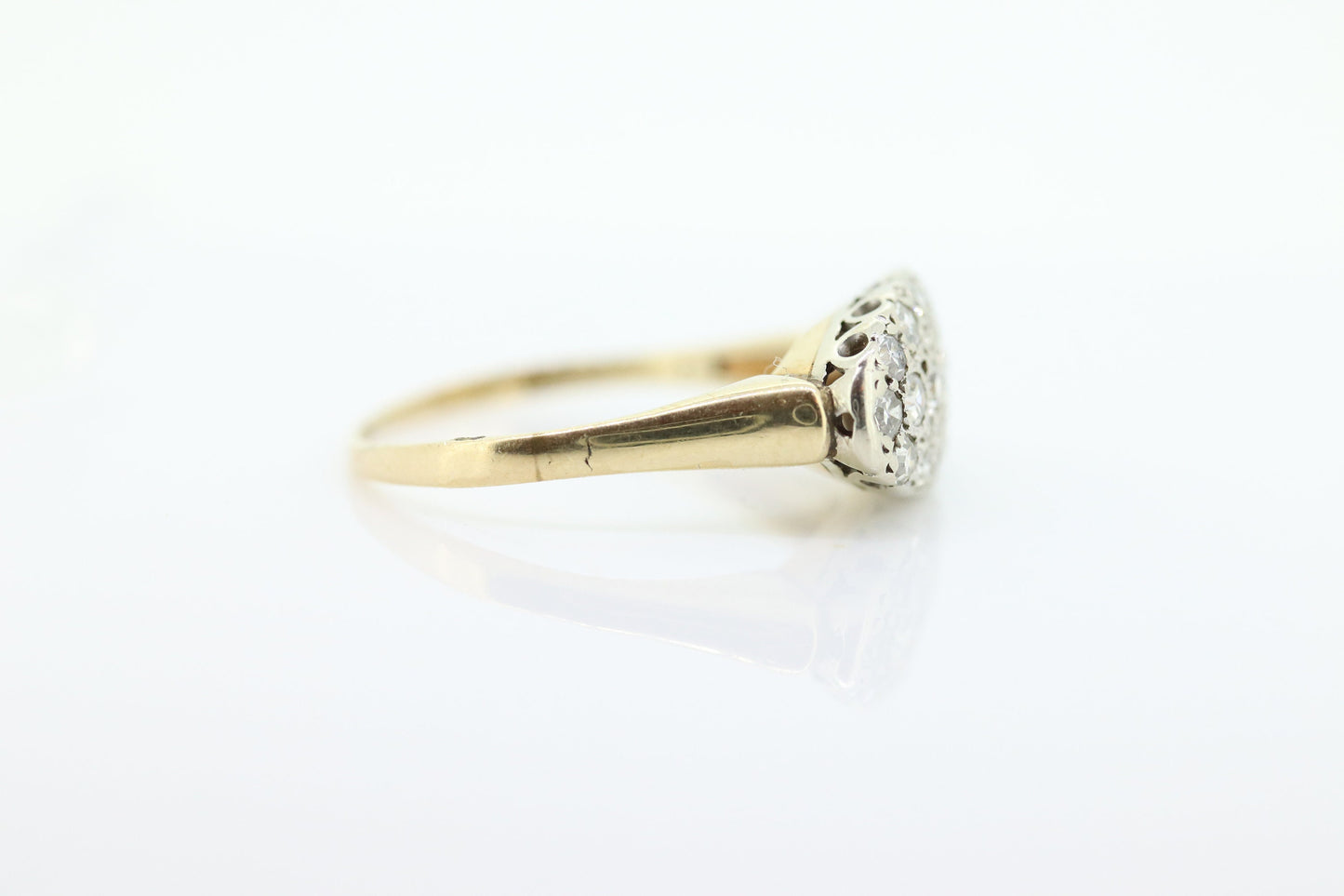 14k Diamond Pave Cluster Bombe Ring. 14k Yellow White Gold Edwardian Diamond Pave cluster Oval top ring. st(184)
