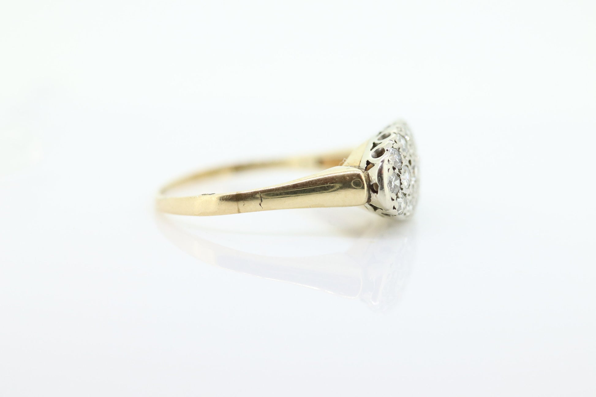 14k Diamond Pave Cluster Bombe Ring. 14k Yellow White Gold Edwardian Diamond Pave cluster Oval top ring. st(184)