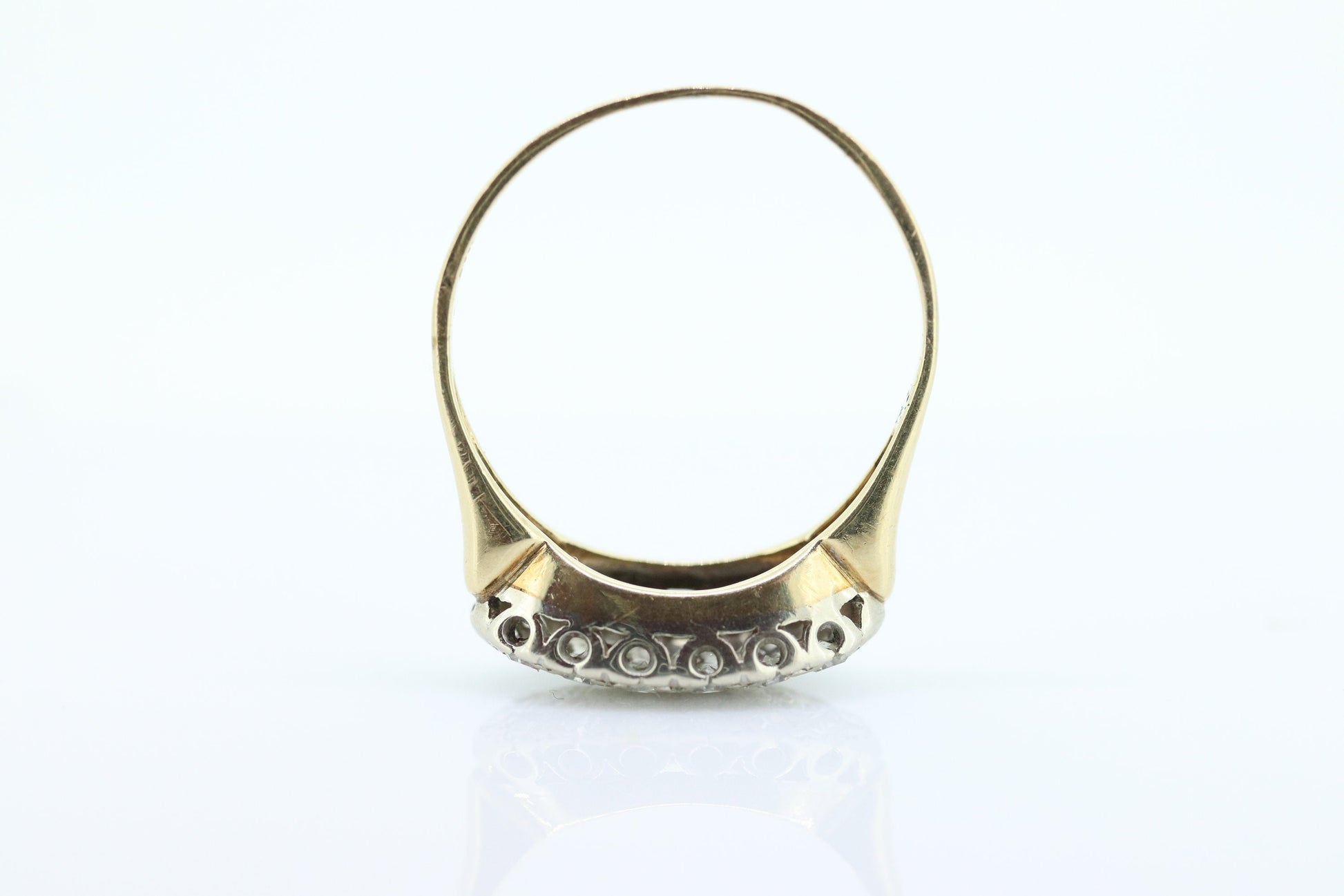14k Diamond Pave Cluster Bombe Ring. 14k Yellow White Gold Edwardian Diamond Pave cluster Oval top ring. st(184)