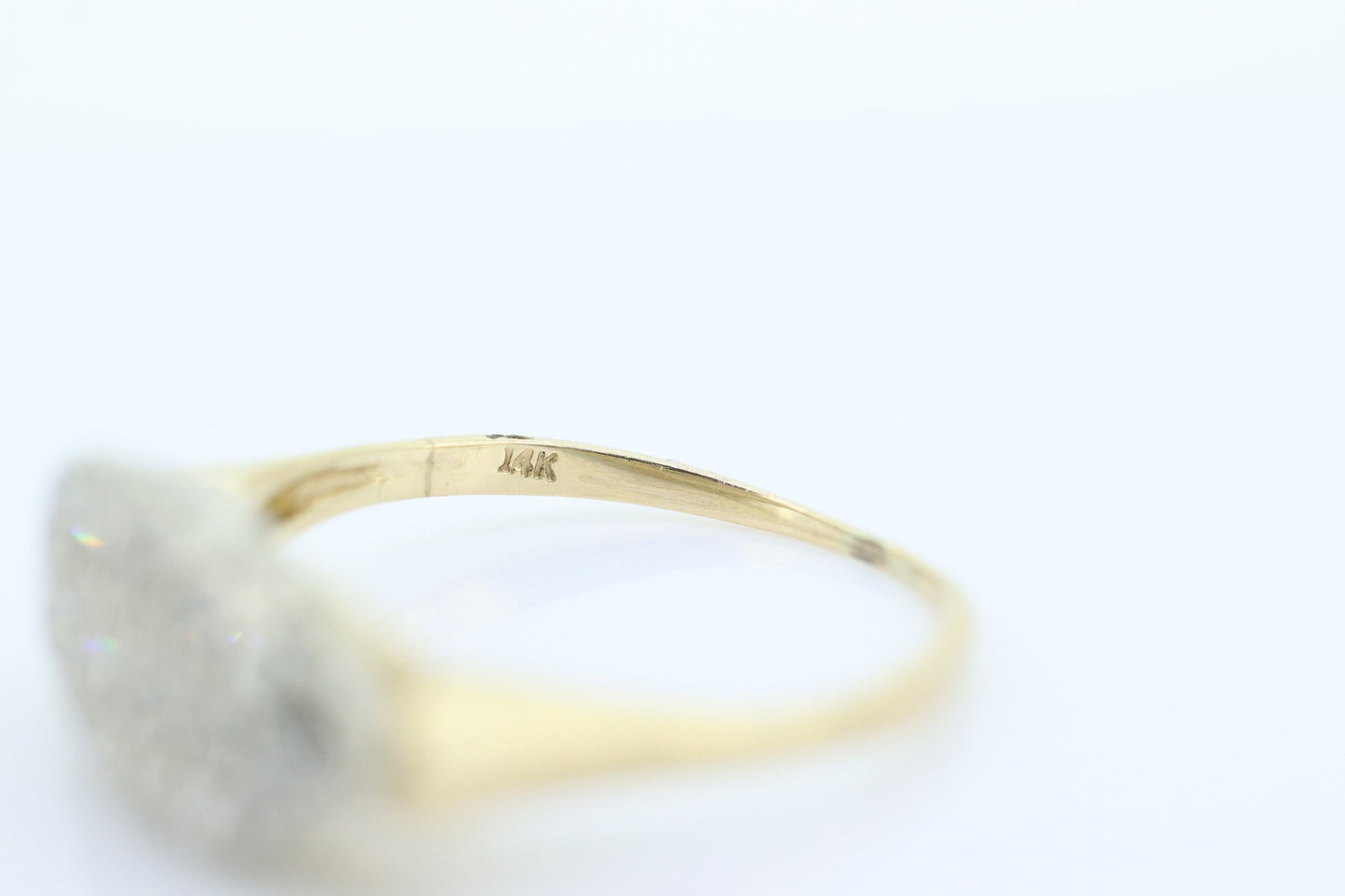 14k Diamond Pave Cluster Bombe Ring. 14k Yellow White Gold Edwardian Diamond Pave cluster Oval top ring. st(184)