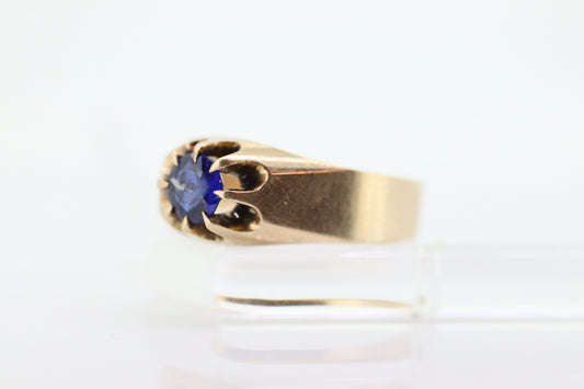 10k Blue IOLITE solitaire belcher setting ring. 10k Victorian Belcher set claw iolite wide band. st(92)