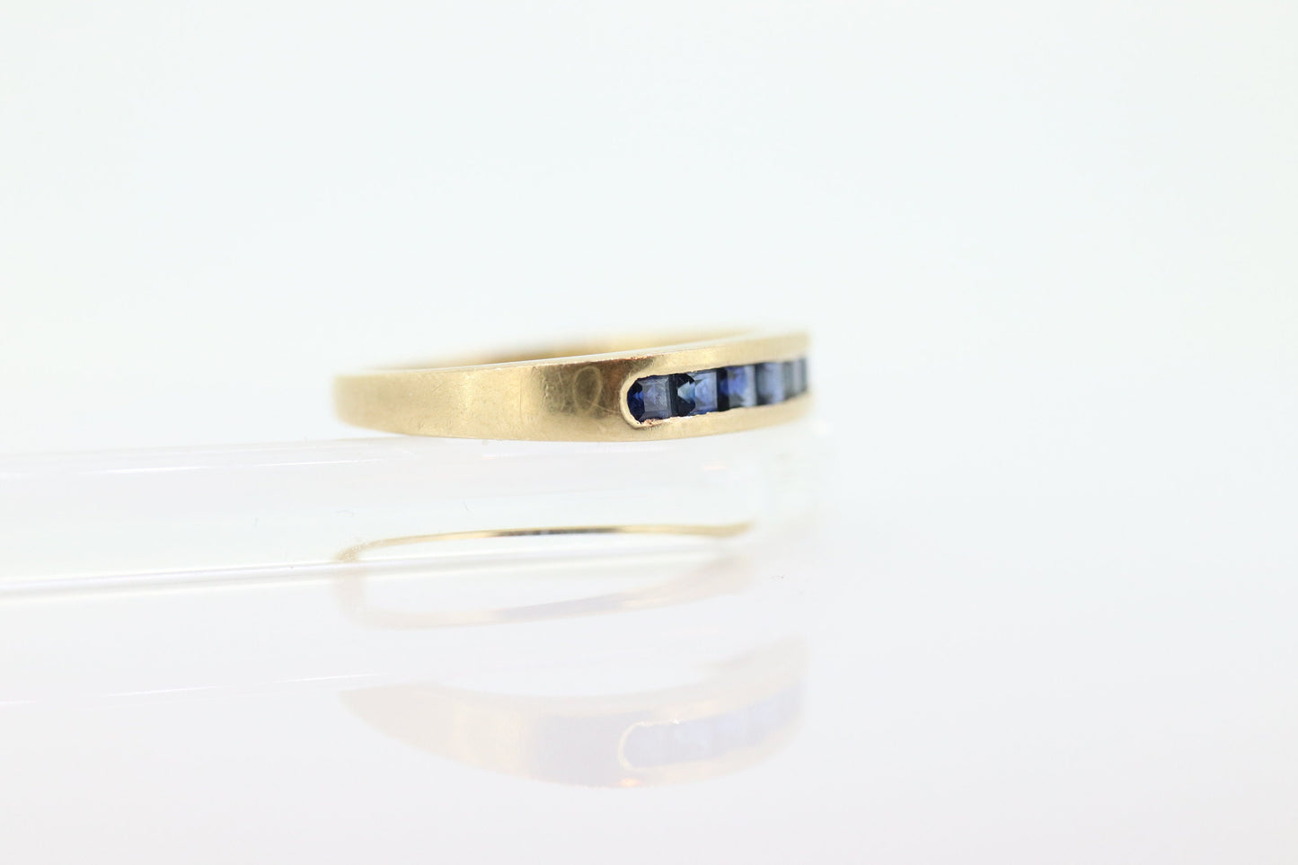 14k Gold BLUE Sapphire Eternity Band. Channel Set Princess Sapphire calibre cut Half Eternity band. st(98)