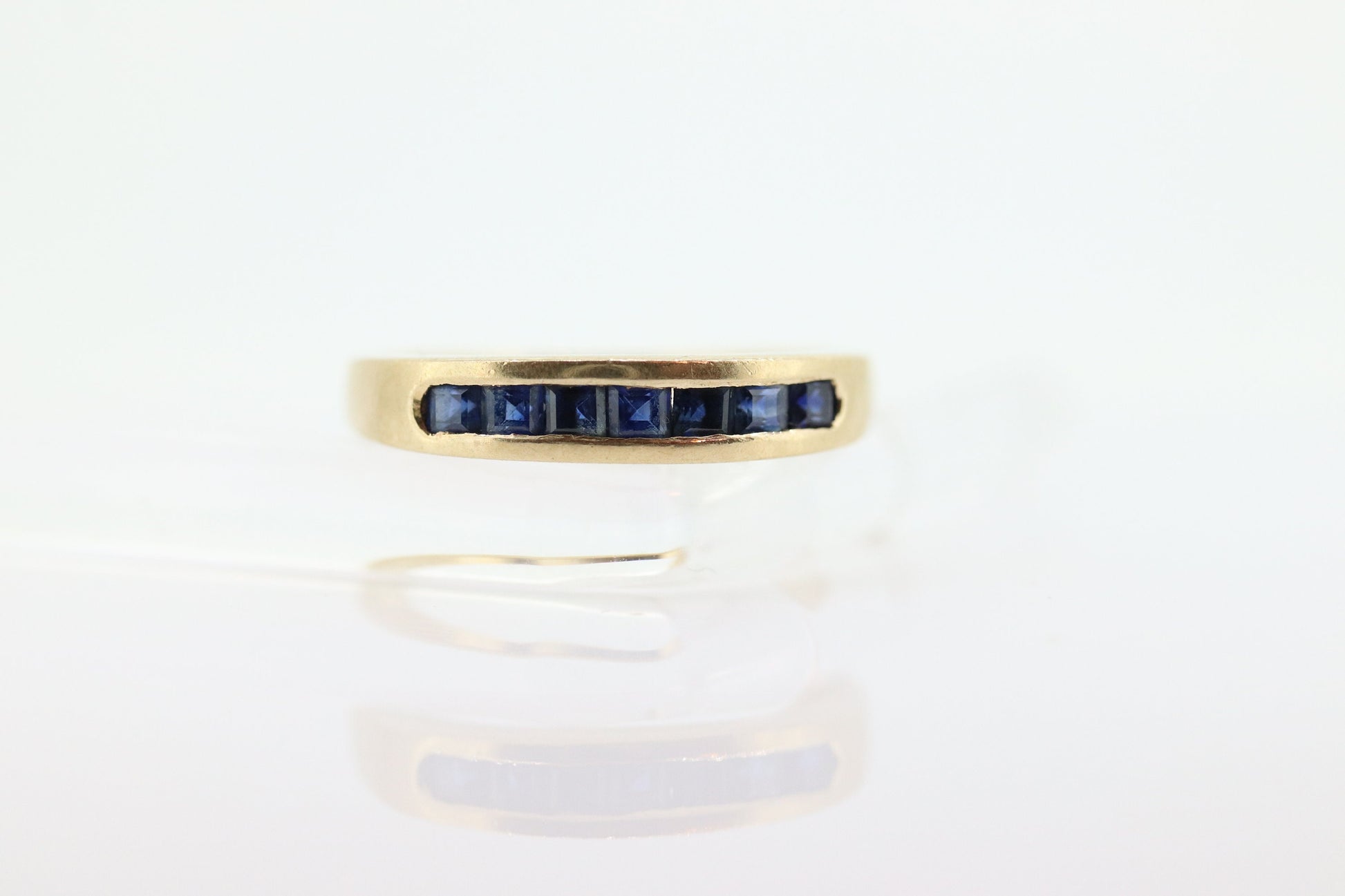 14k Gold BLUE Sapphire Eternity Band. Channel Set Princess Sapphire calibre cut Half Eternity band. st(98)