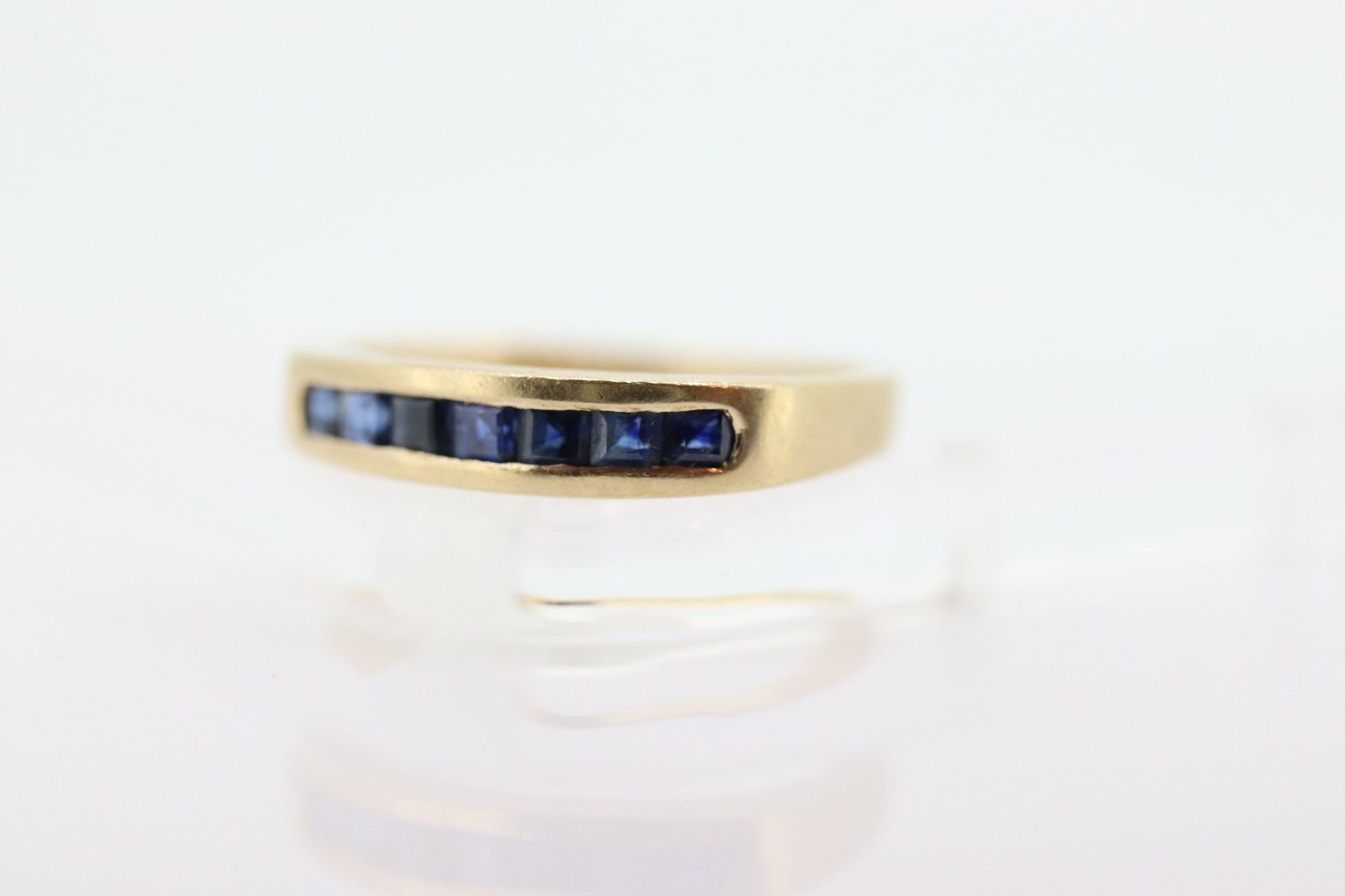 14k Gold BLUE Sapphire Eternity Band. Channel Set Princess Sapphire calibre cut Half Eternity band. st(98)