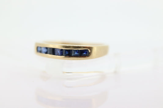 14k Gold BLUE Sapphire Eternity Band. Channel Set Princess Sapphire calibre cut Half Eternity band. st(98)