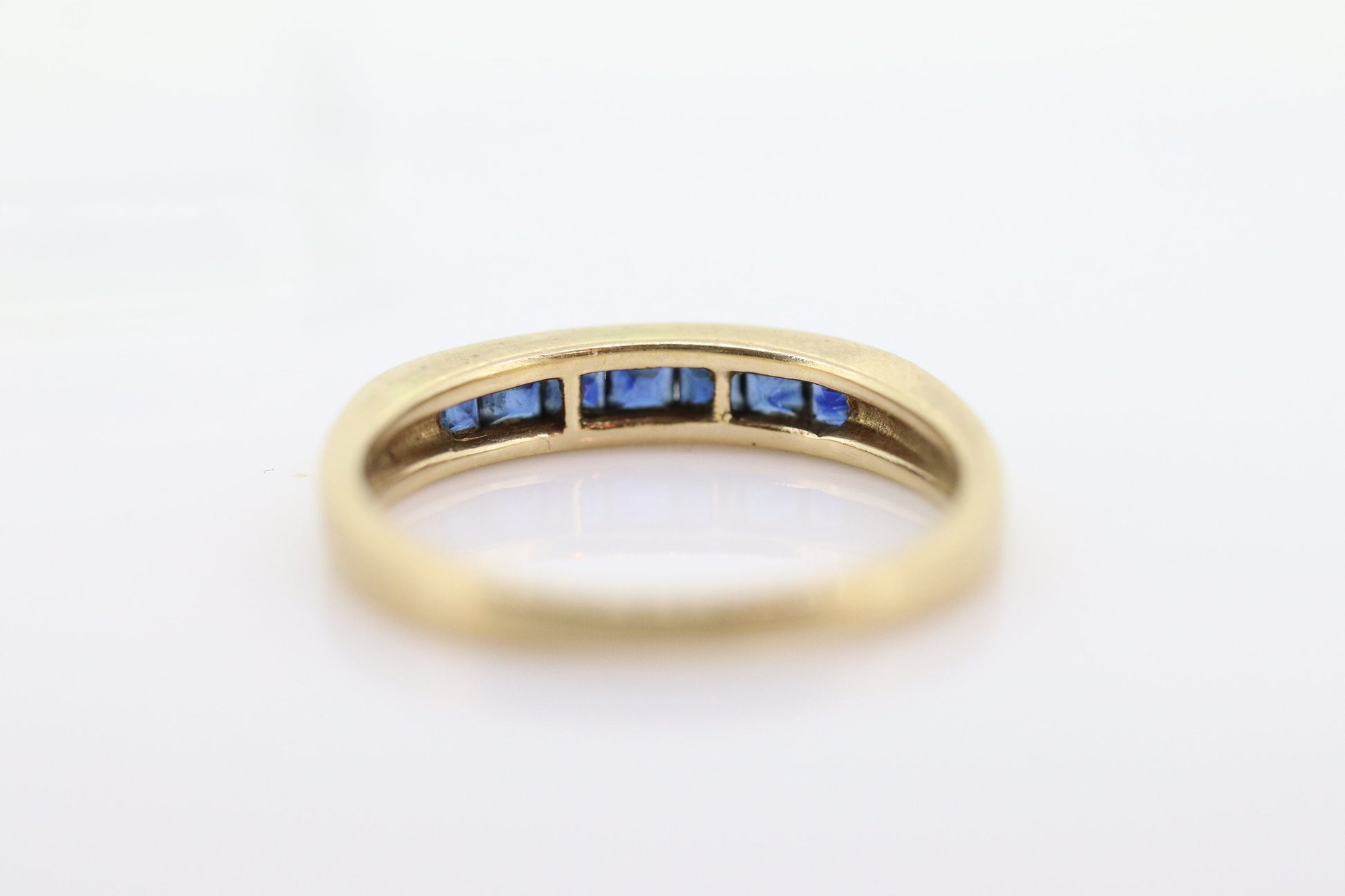 14k Gold BLUE Sapphire Eternity Band. Channel Set Princess Sapphire calibre cut Half Eternity band. st(98)