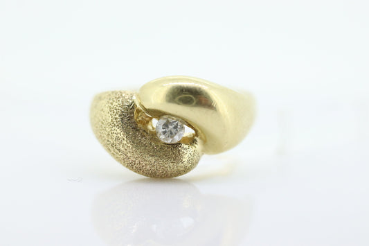 Diamond Tension Ring. 14k Diamond Solitaire Puffed Textured Swirl Swivel bypass ring. st(75)