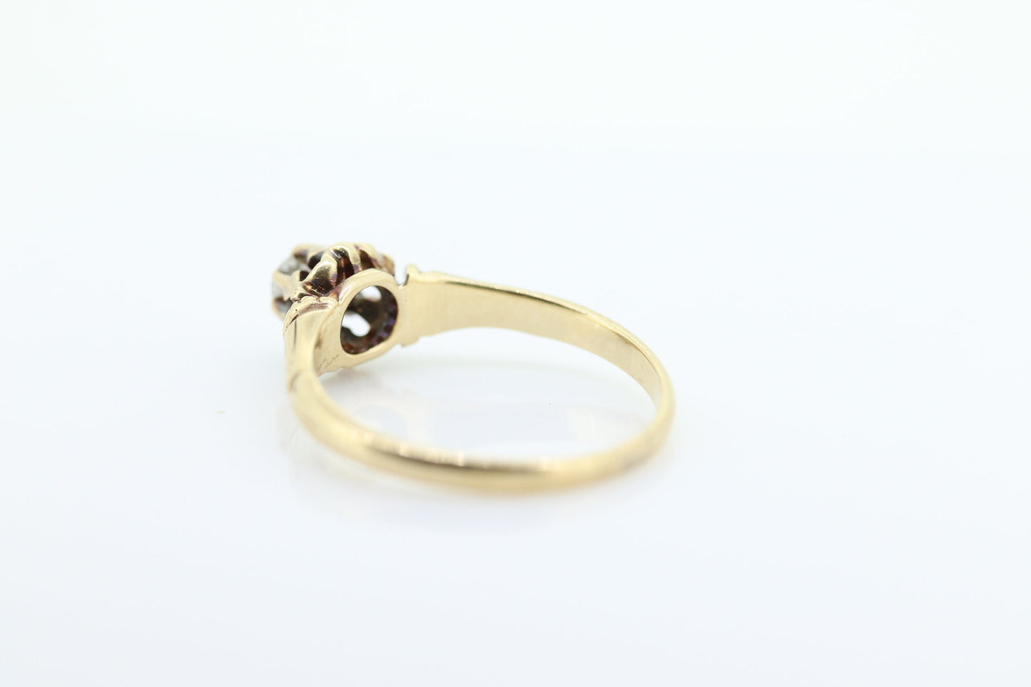Antique Belcher Set Diamond 14k engraved ring. 0.15ct Victorian Prong Diamond Ring Women Buttercup diamond sz 7.5 st(81)
