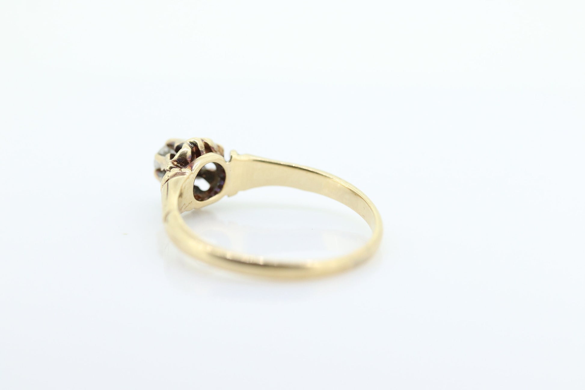 Antique Belcher Set Diamond 14k engraved ring. 0.15ct Victorian Prong Diamond Ring Women Buttercup diamond sz 7.5 st(81)