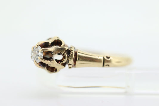 Antique Belcher Set Diamond 14k engraved ring. 0.15ct Victorian Prong Diamond Ring Women Buttercup diamond sz 7.5 st(81)