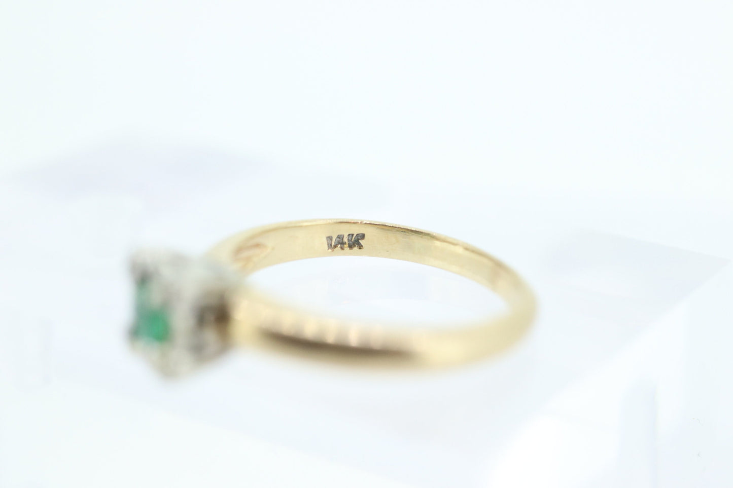 Vintage Art Deco Emerald Solitaire filigree Ring. 14k Gold emerald square cathedral Ring st(54)