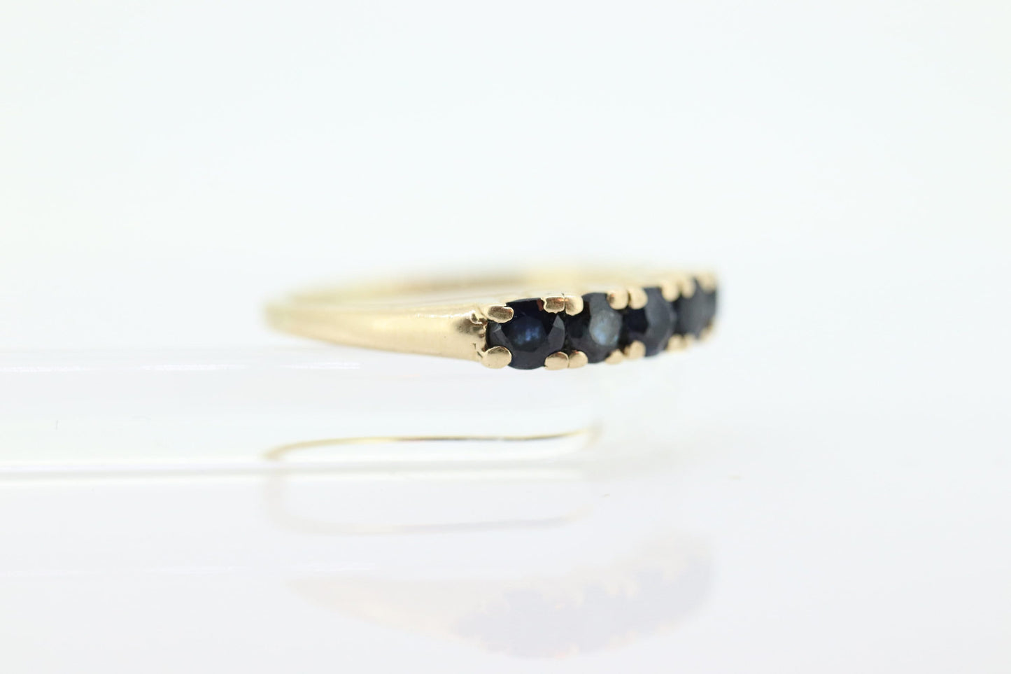 14k Gold BLUE Sapphire Eternity Band. Prong Set round Sapphire Half Eternity band. st(70)
