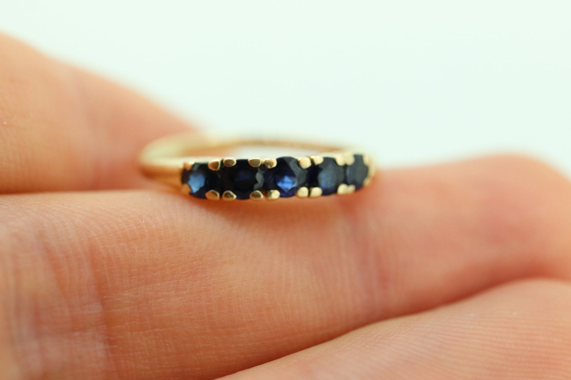 14k Gold BLUE Sapphire Eternity Band. Prong Set round Sapphire Half Eternity band. st(70)