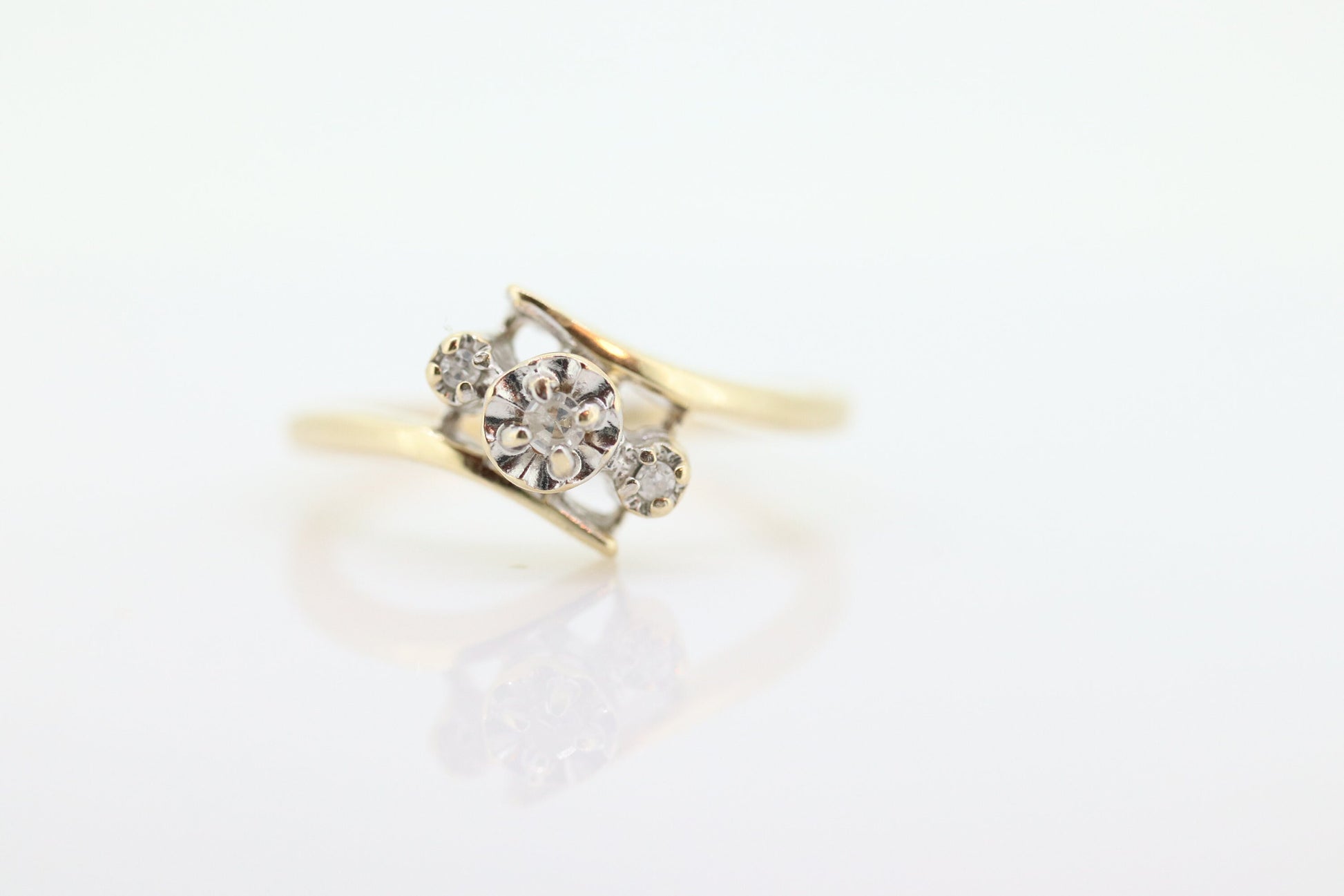 Diamond Cluster Ring. Diamond Ring. 10k Gold Ring. 3 Diamond bypass Ring. Engagement Ring st(35)