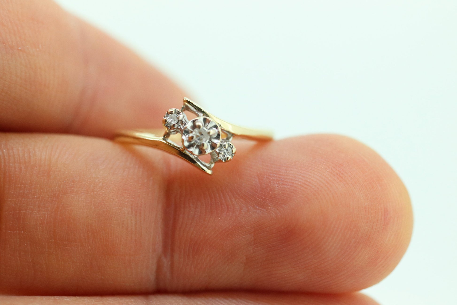 Diamond Cluster Ring. Diamond Ring. 10k Gold Ring. 3 Diamond bypass Ring. Engagement Ring st(35)