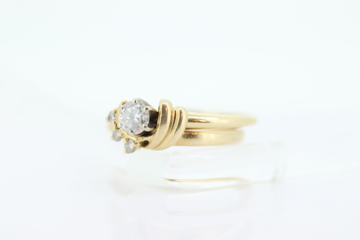 Round Diamond Solitaire Ring with Jacket. 14k Engagement Ring Set Wedding Set Kit. Solitaire Enhancer st(92)