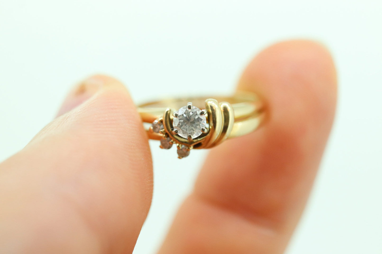 Round Diamond Solitaire Ring with Jacket. 14k Engagement Ring Set Wedding Set Kit. Solitaire Enhancer st(92)