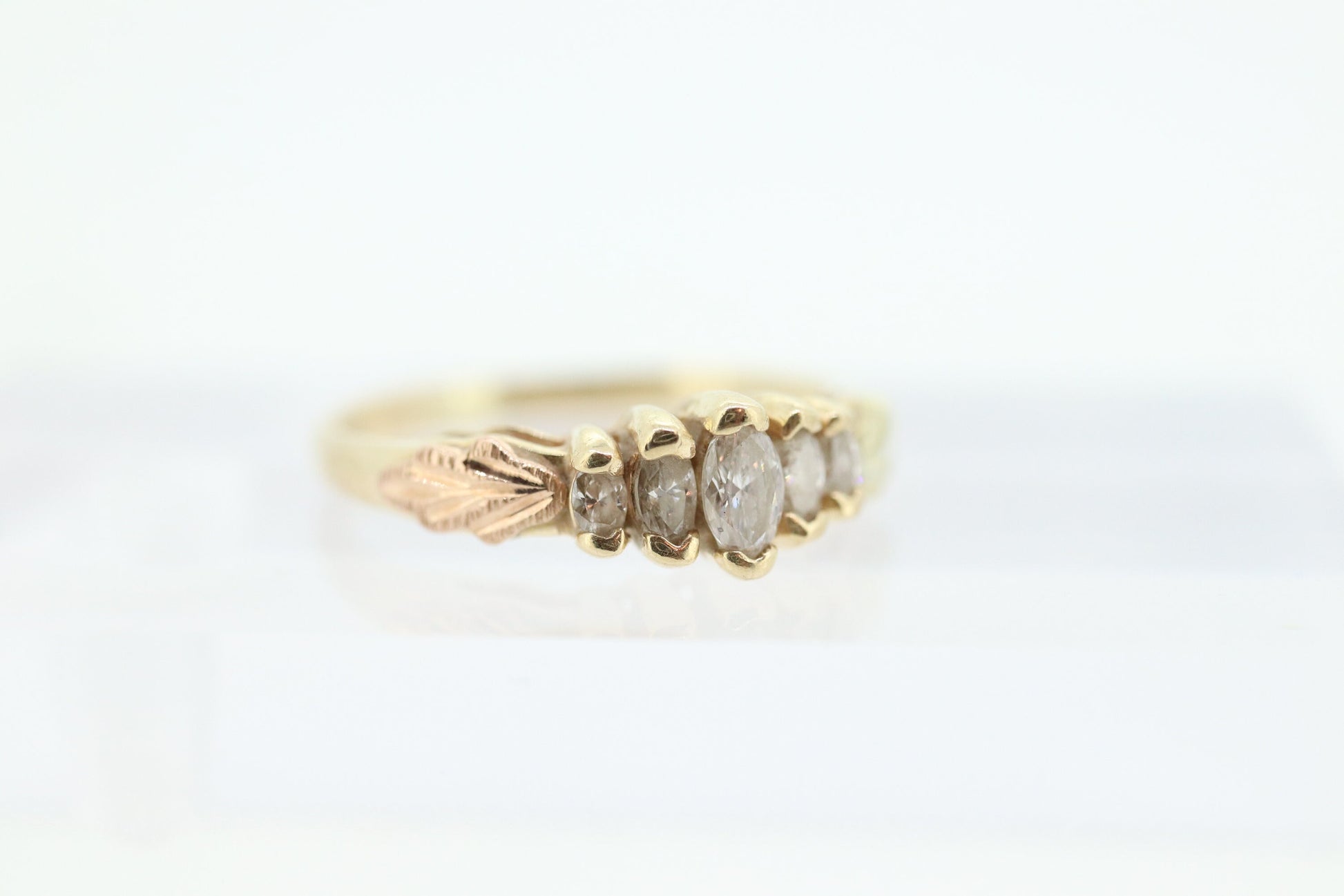 Black Hills Gold Ring. Marquise Diamond Anniversary Ring. 10k Multi-Tone Gold. Black Hills Gold Design with diamonds. Wedding Band st(109)