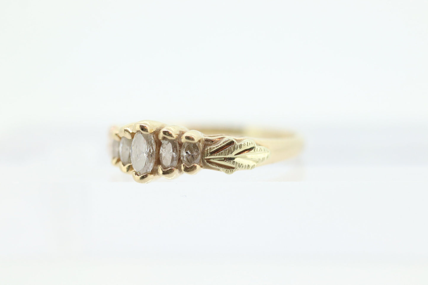Black Hills Gold Ring. Marquise Diamond Anniversary Ring. 10k Multi-Tone Gold. Black Hills Gold Design with diamonds. Wedding Band st(109)