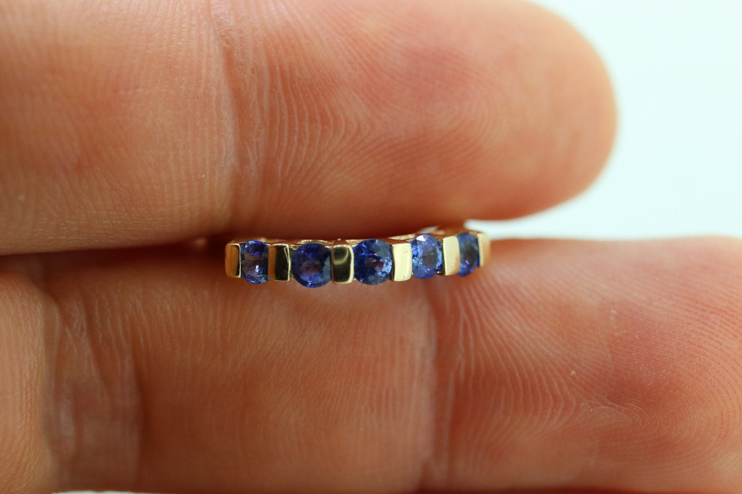 10k Gold BLUE Sapphire Eternity Band. Channel Set round Sapphire Anniversary band. st(94)