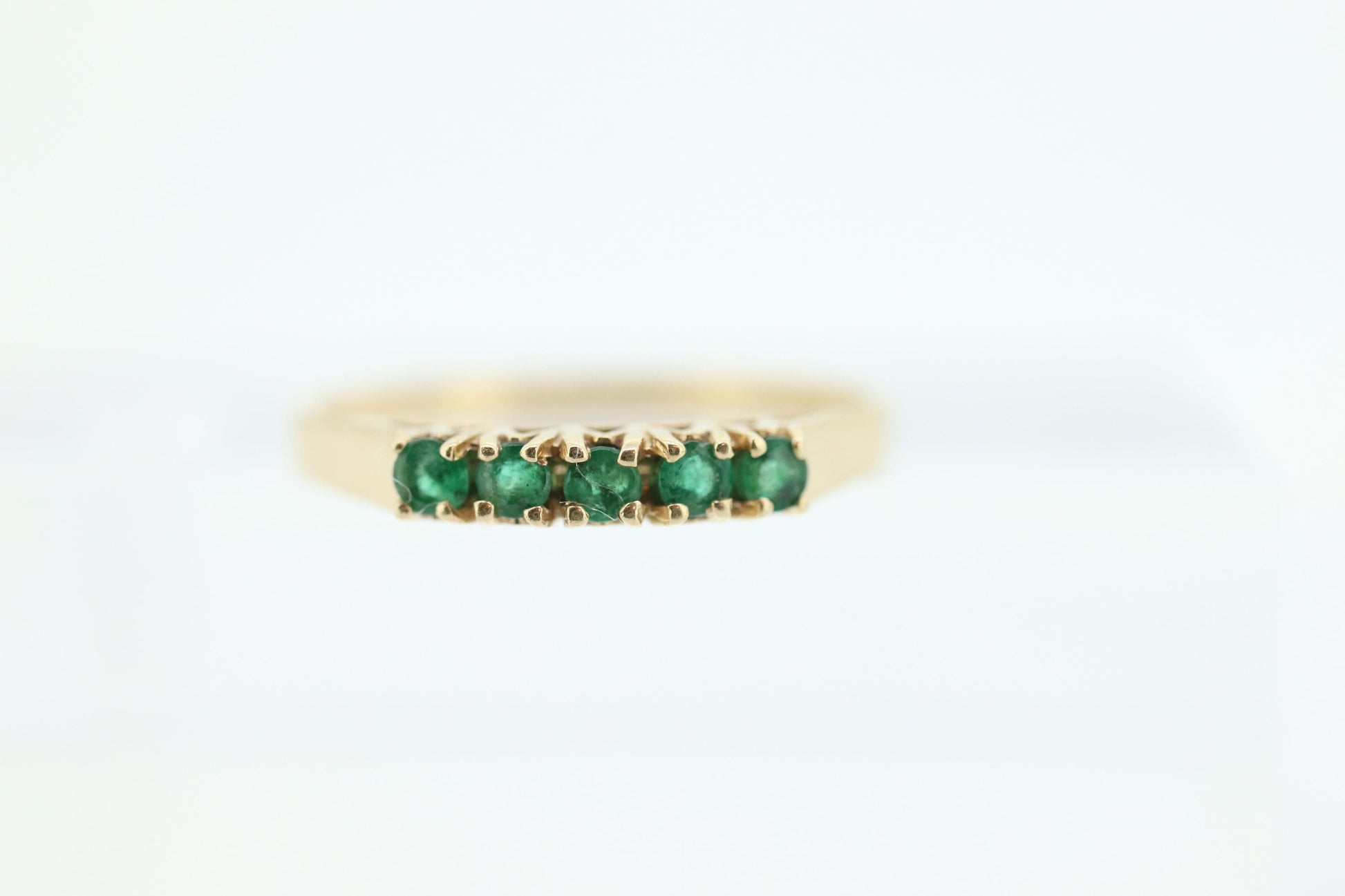 14k Eternity Emerald Yellow gold ring. Half Round Emerald Eternity Band Anniversary band. st(72)