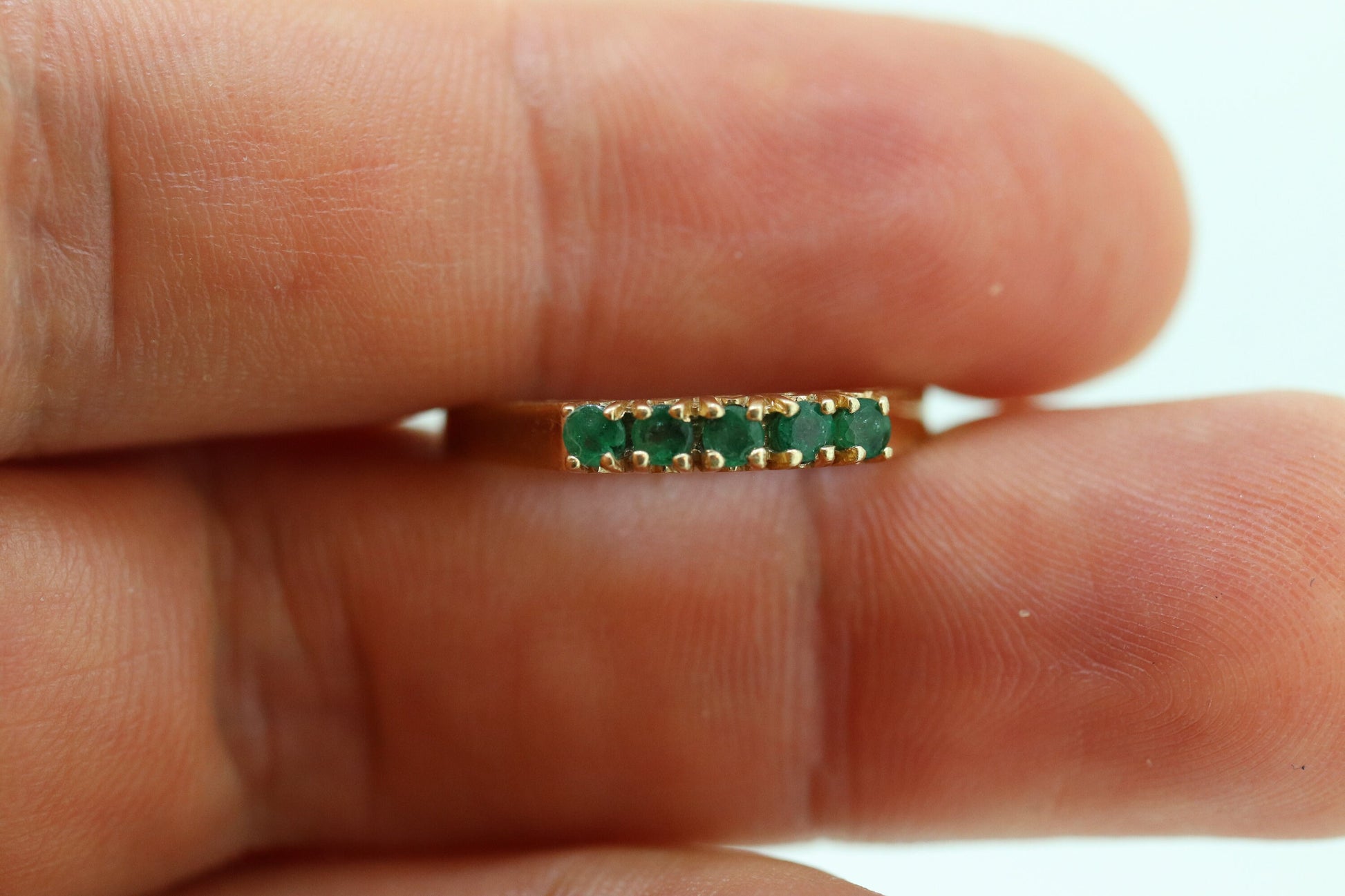14k Eternity Emerald Yellow gold ring. Half Round Emerald Eternity Band Anniversary band. st(72)