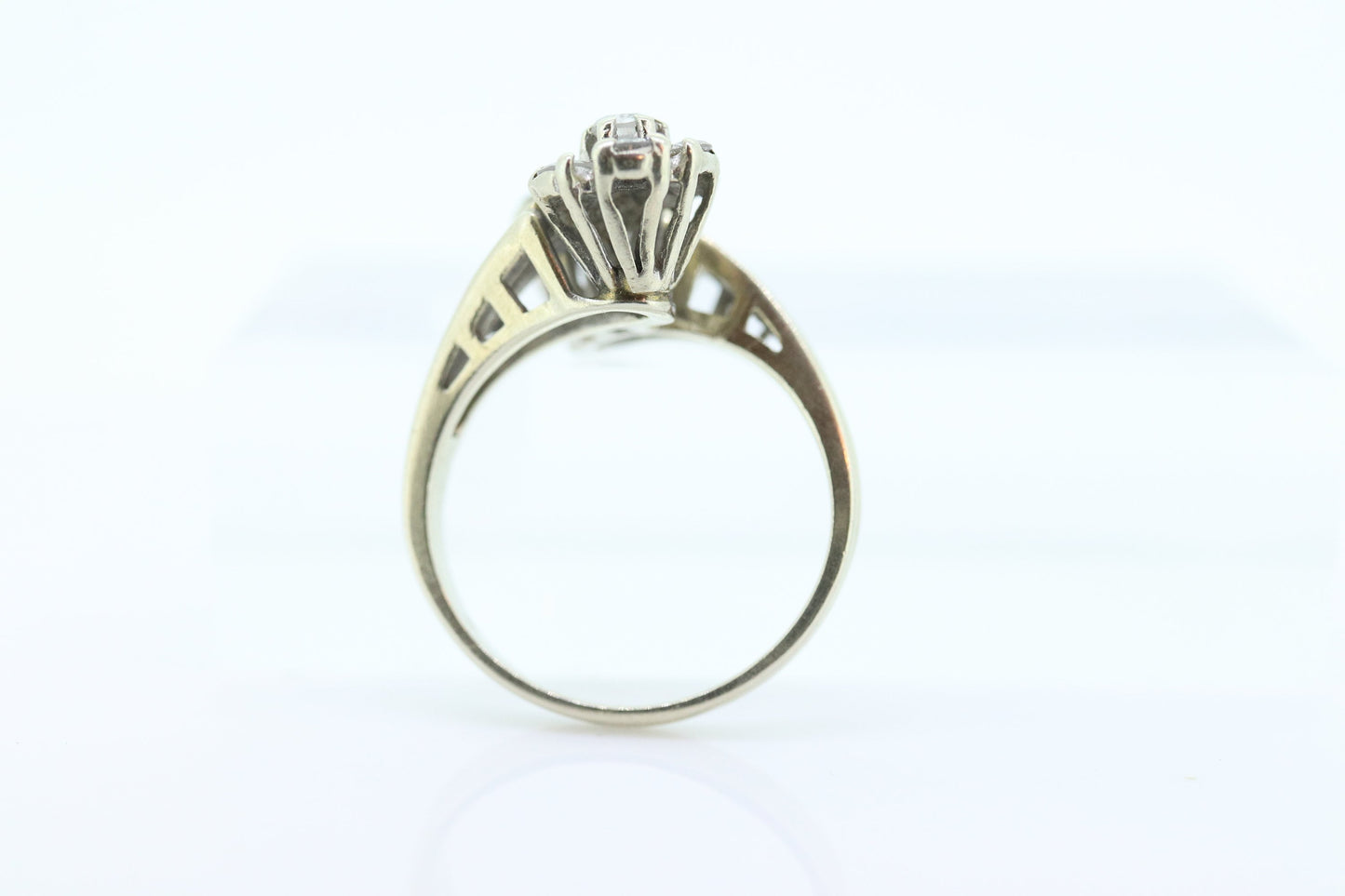 14k White Gold Bypass daisy Ring. Round Diamond Cluster Ring. Double Daisy Flower Diamond Ring. 1+ctw Diamond Flowers st(127)