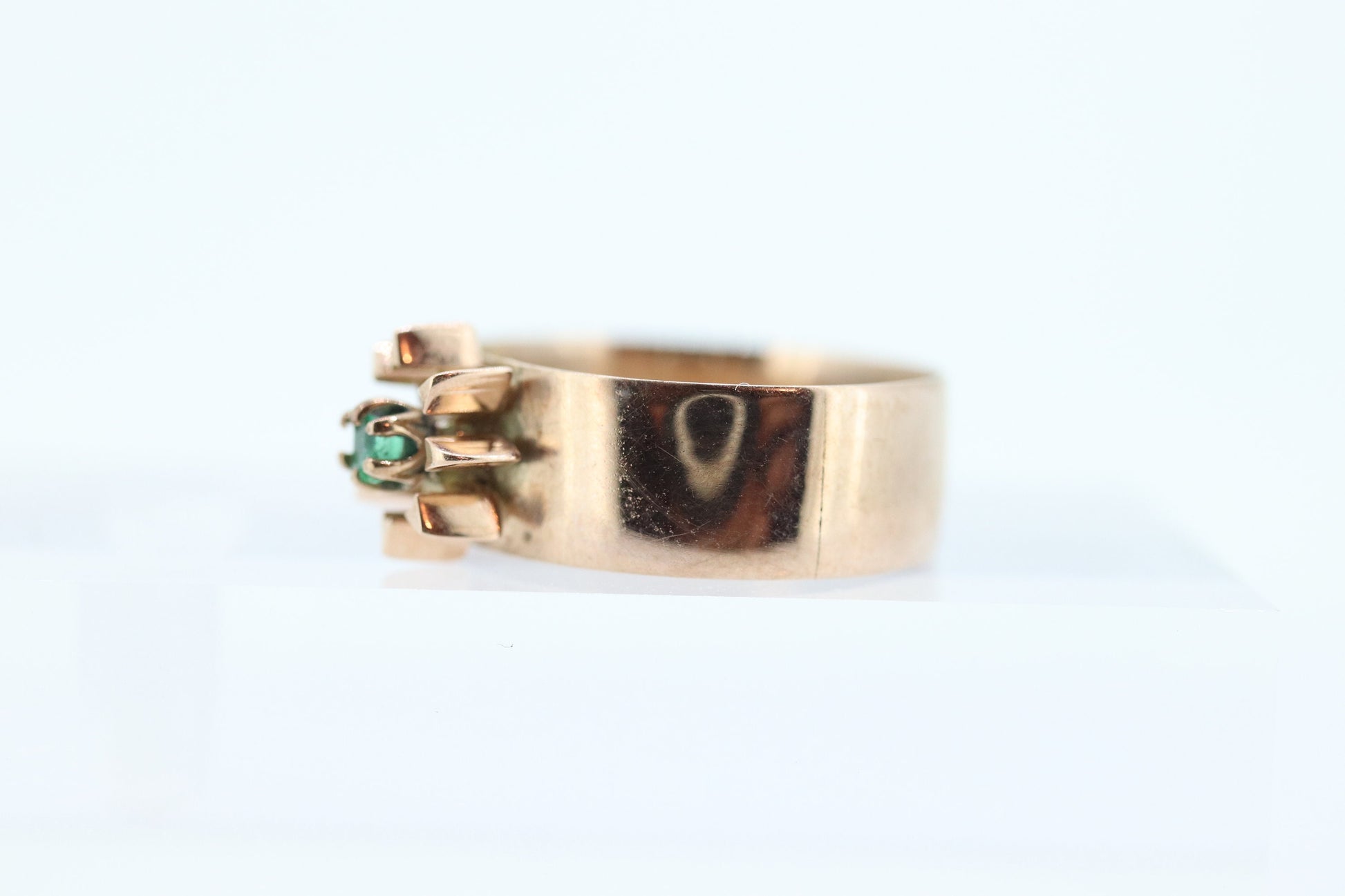 Antique 10k Victorian Emerald Star Burst Wide ring. Antique emerald STAR Burst Rose Gold Wide band cigar ring. st(98)