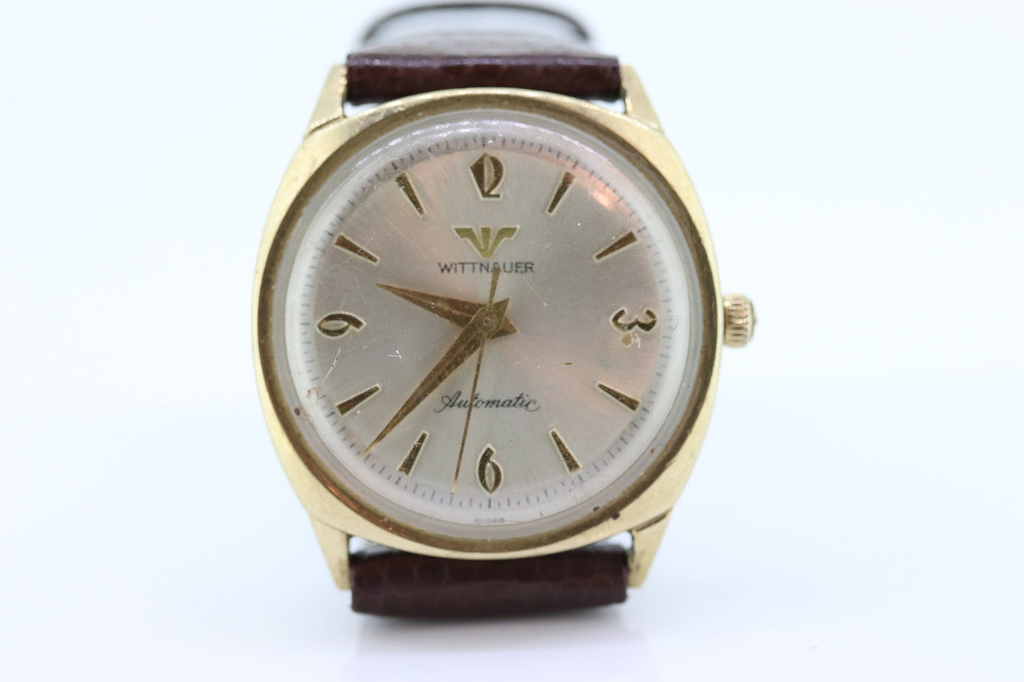 Vintage Wittnauer Mens Wristwatch. 1950s Round Wittnauer 10k Gold Filled Automatic. st(50)