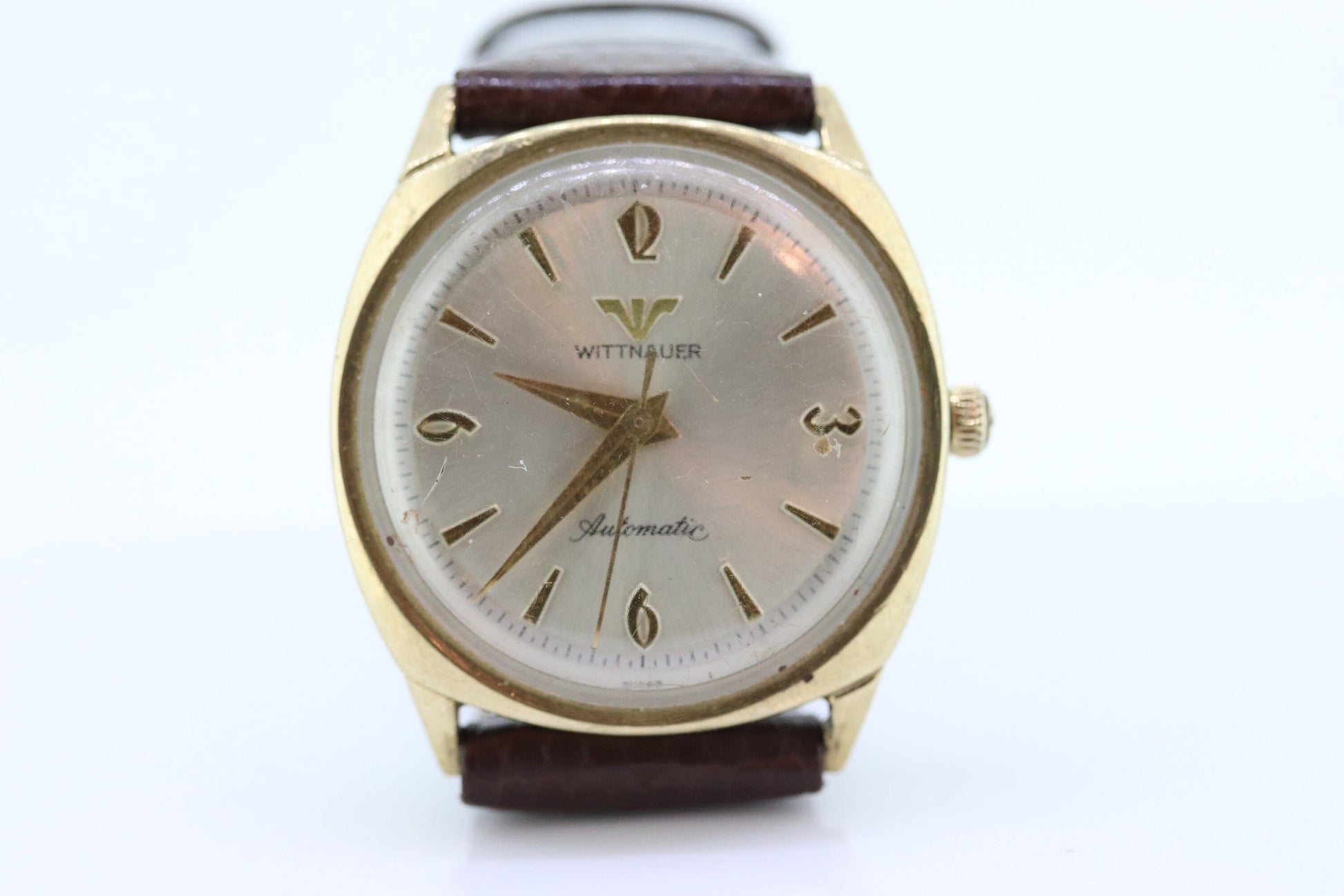 Vintage Wittnauer Mens Wristwatch. 1950s Round Wittnauer 10k Gold Filled Automatic. st(50)