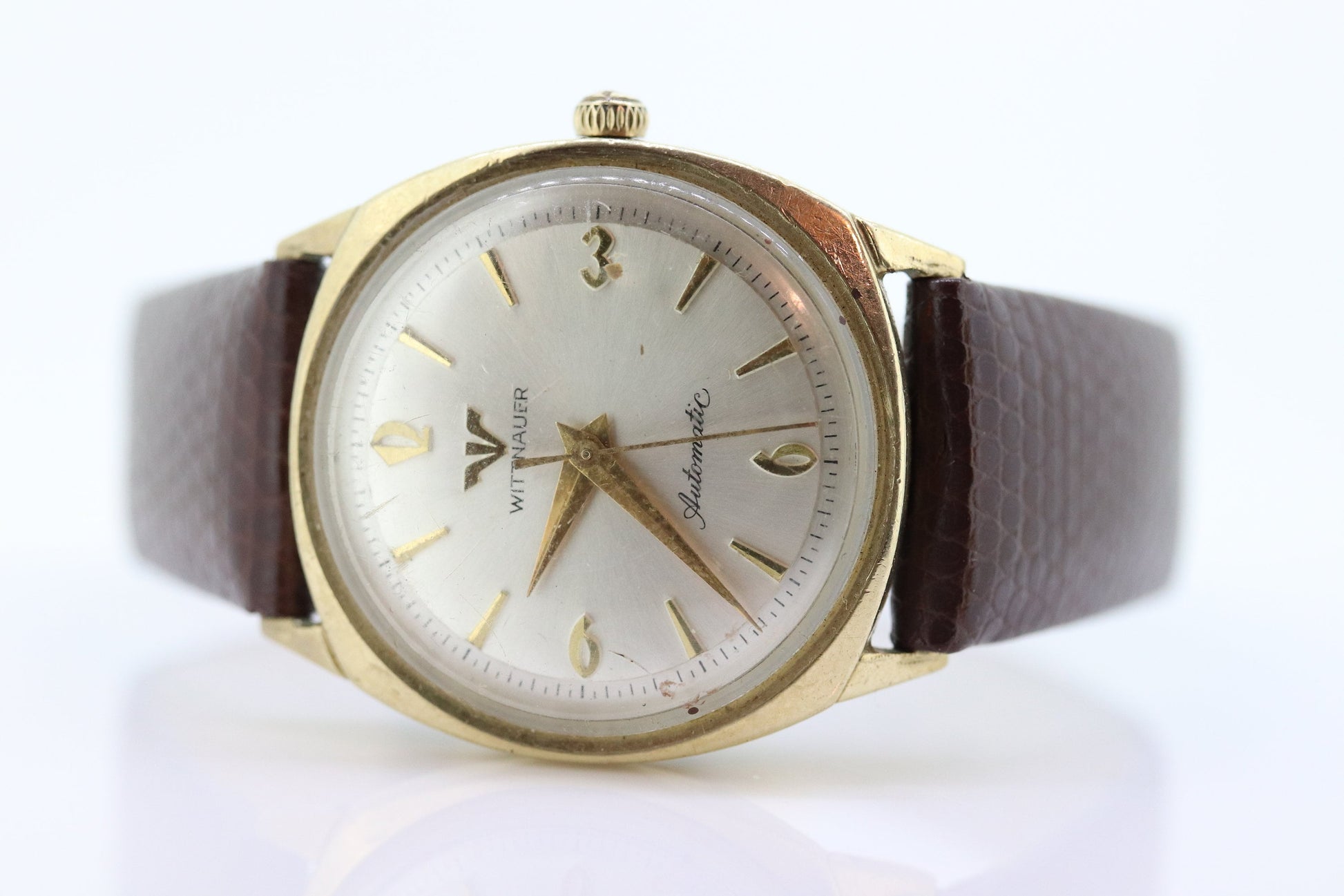 Vintage Wittnauer Mens Wristwatch. 1950s Round Wittnauer 10k Gold Filled Automatic. st(50)