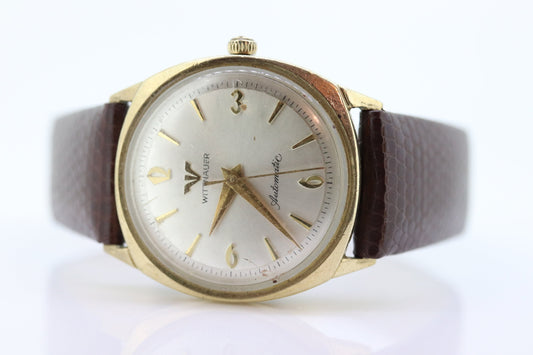 Vintage Wittnauer Mens Wristwatch. 1950s Round Wittnauer 10k Gold Filled Automatic. st(50)