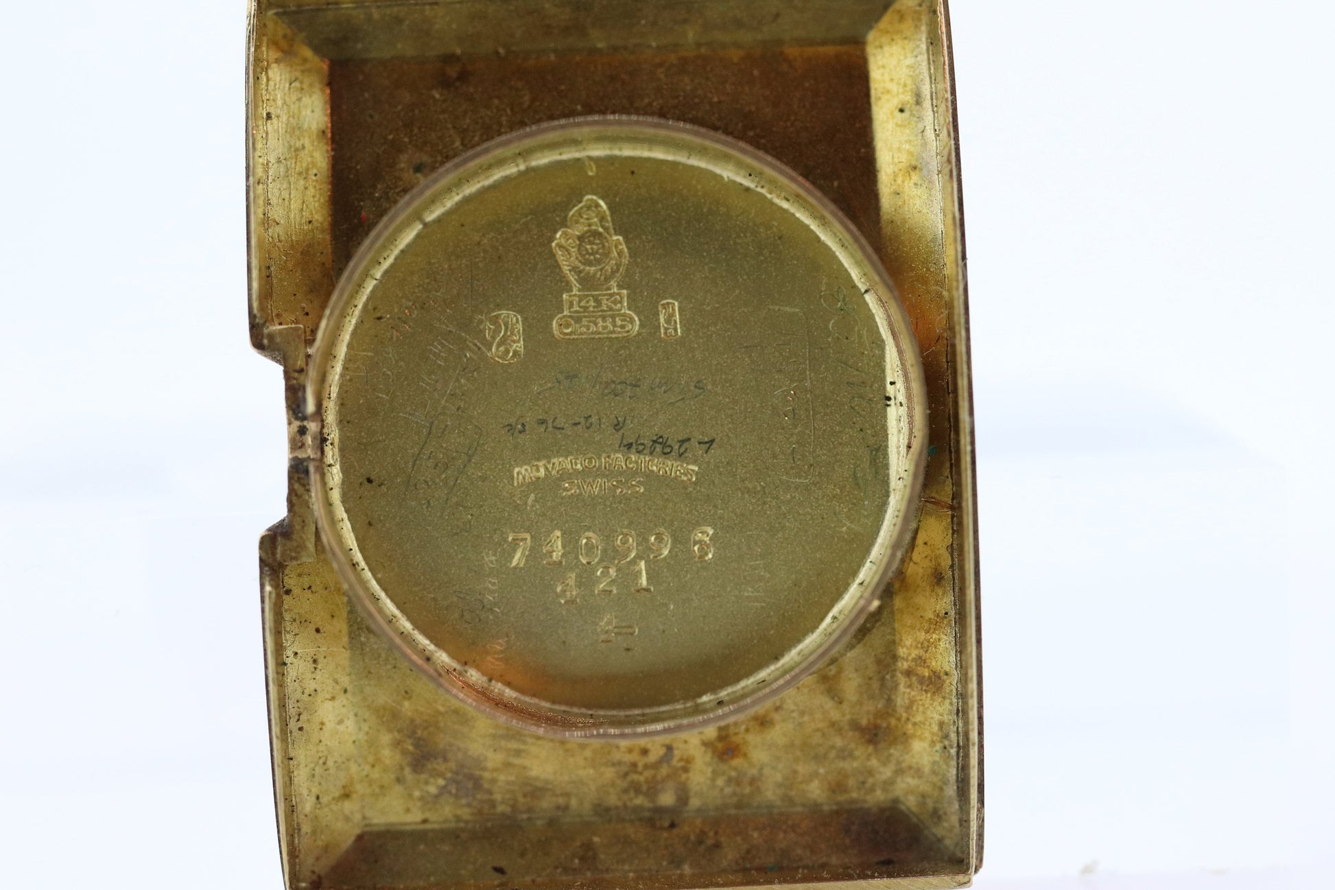 14k MOVADO Rectangle Manual Watch. Antique Mens Movado Vintage Tank Wrist Watch with a second hand. st(414)
