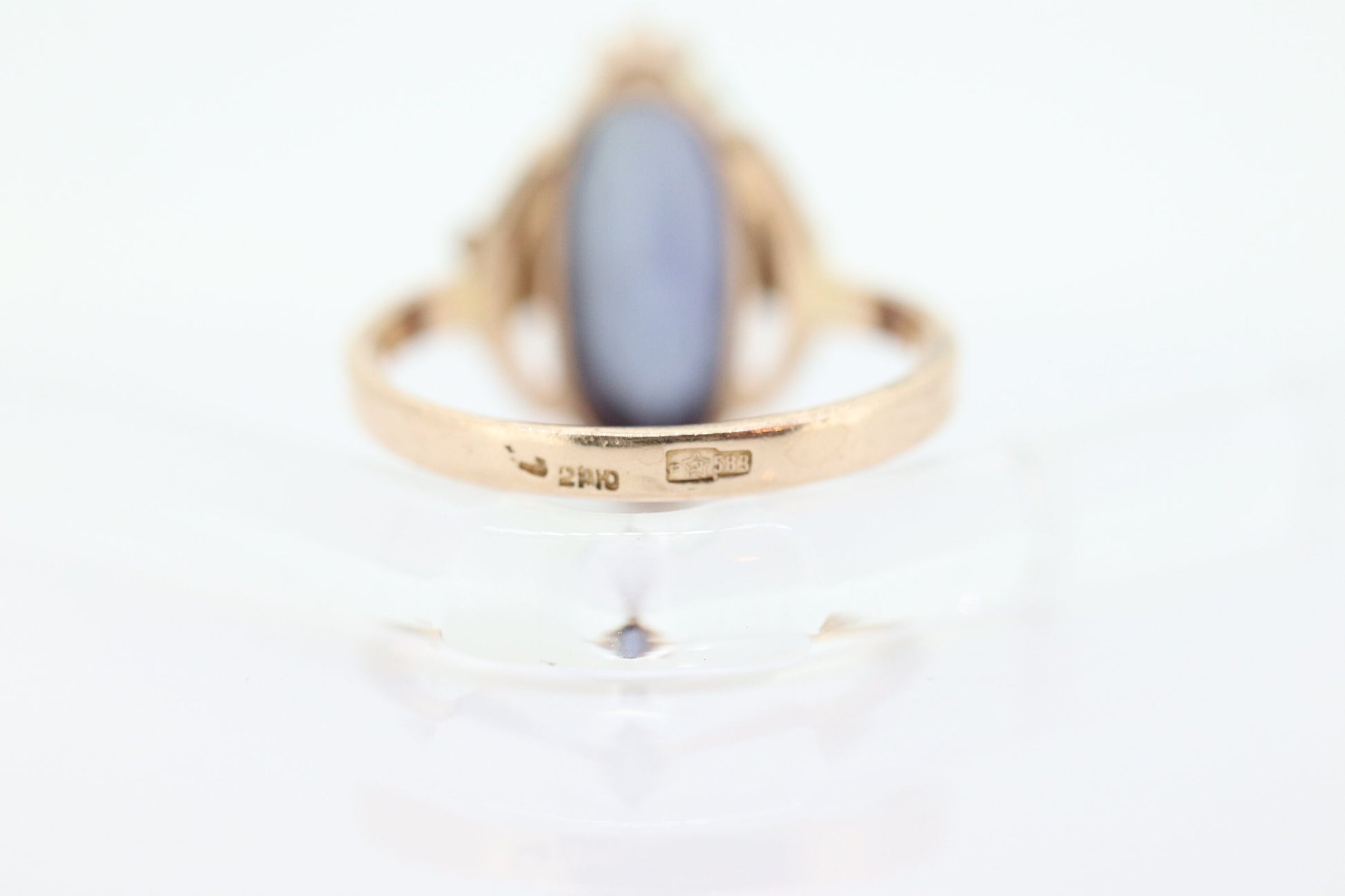 14k Soviet Russian Purple / Blue Alexandrite Ring. Large OVAL Alexandrite and Rose gold. Vintage Color Changing Alexandrite