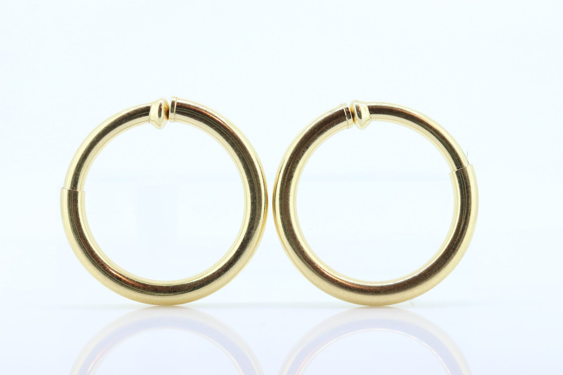 14k Gold Puffed Hollow HOOP Clip On Earrings. Large HOOP earrings Spring Hoops for Unpierced Ears. Wide Hoops. st75