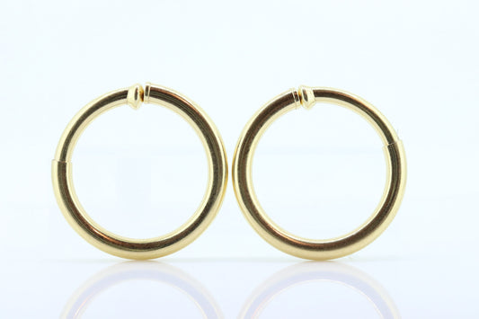 14k Gold Puffed Hollow HOOP Clip On Earrings. Large HOOP earrings Spring Hoops for Unpierced Ears. Wide Hoops. st75