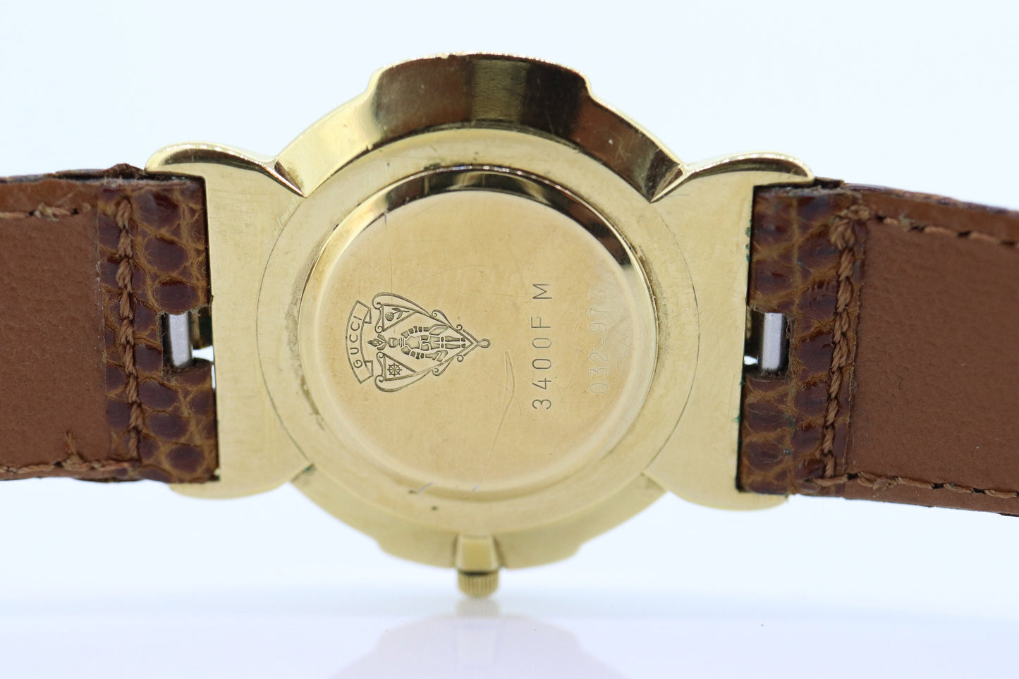 Vintage GUCCI 3400 FM Quartz Leather Watch Timepiece. Ladies Mens 18k Gold Plated Gucci watch st(130)
