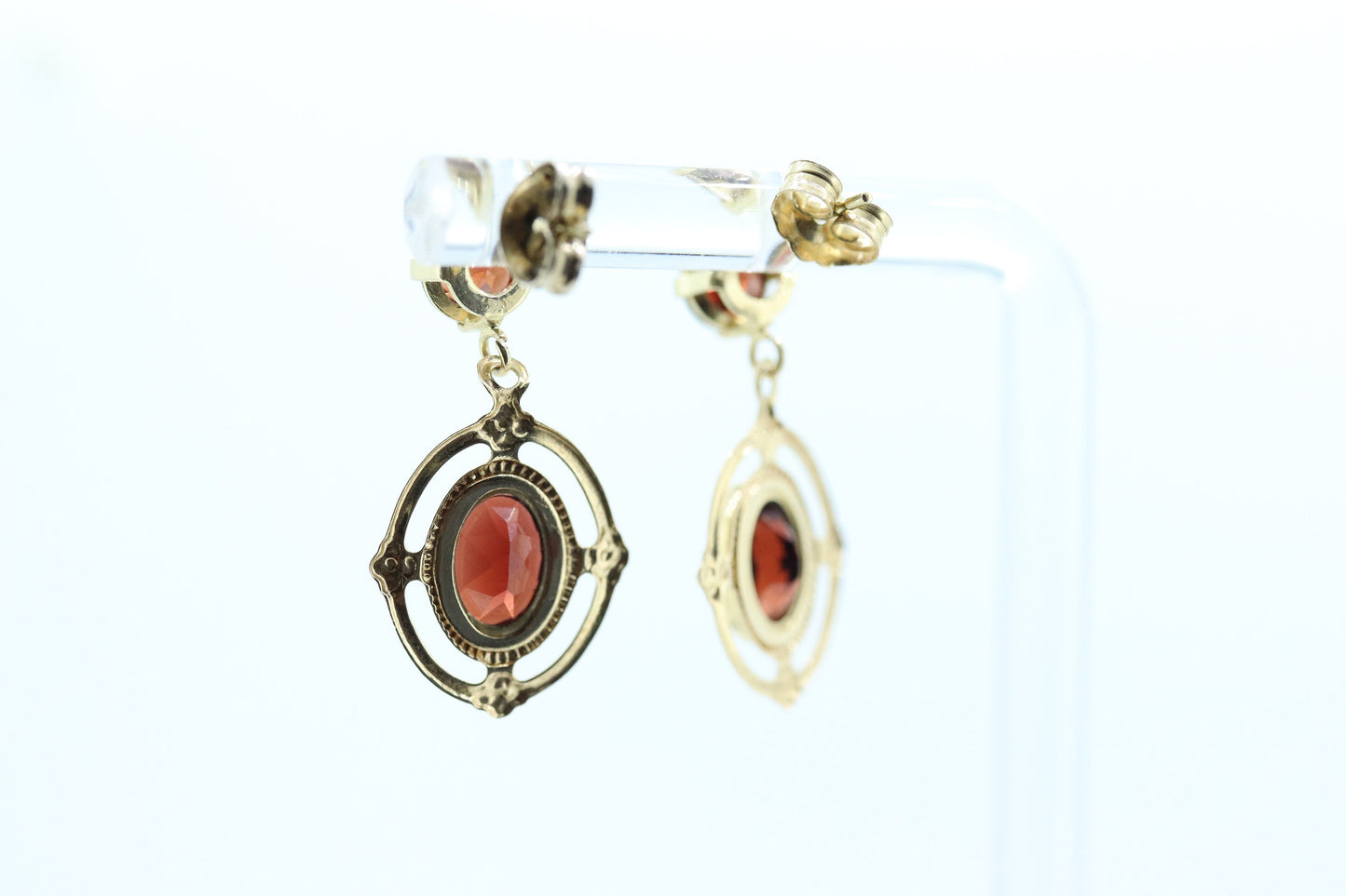 Antique Garnet Dangle Earrings. 14k Gold Victorian Etruscan Garnet Dangle st(71)