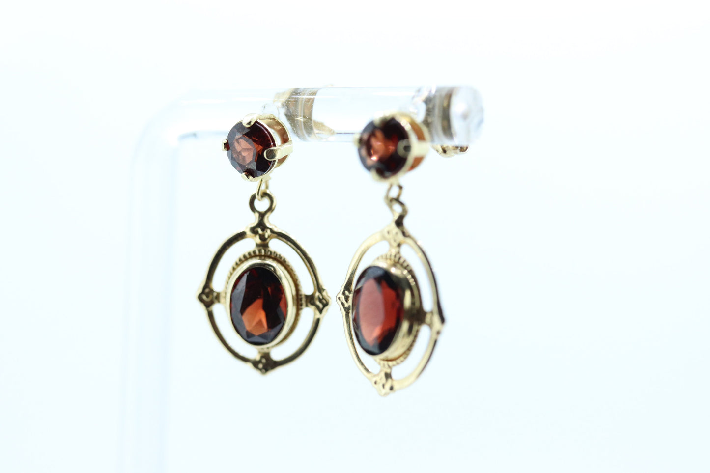Antique Garnet Dangle Earrings. 14k Gold Victorian Etruscan Garnet Dangle st(71)