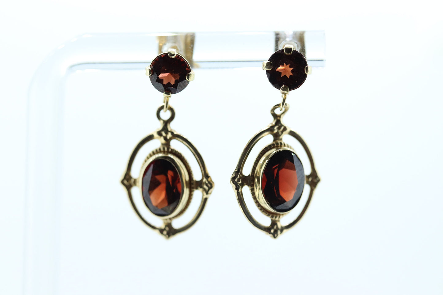 Antique Garnet Dangle Earrings. 14k Gold Victorian Etruscan Garnet Dangle st(71)