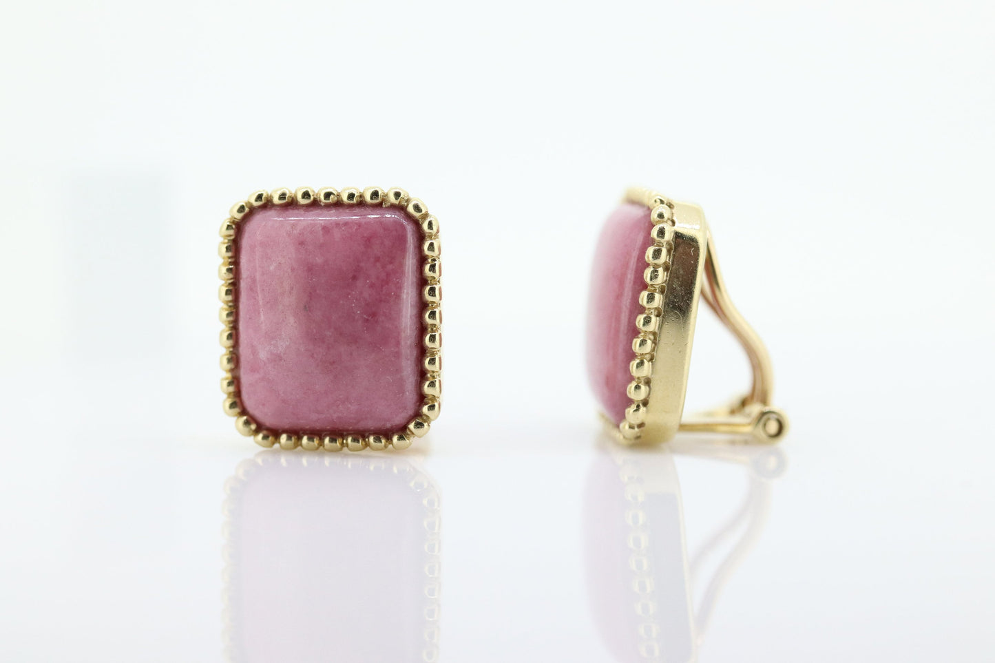 Pink Quartz 14k Gold Stud Earrings. NON Pierced Omega Clip ons Large Peach Pink Quartz studs earrings. (st59)