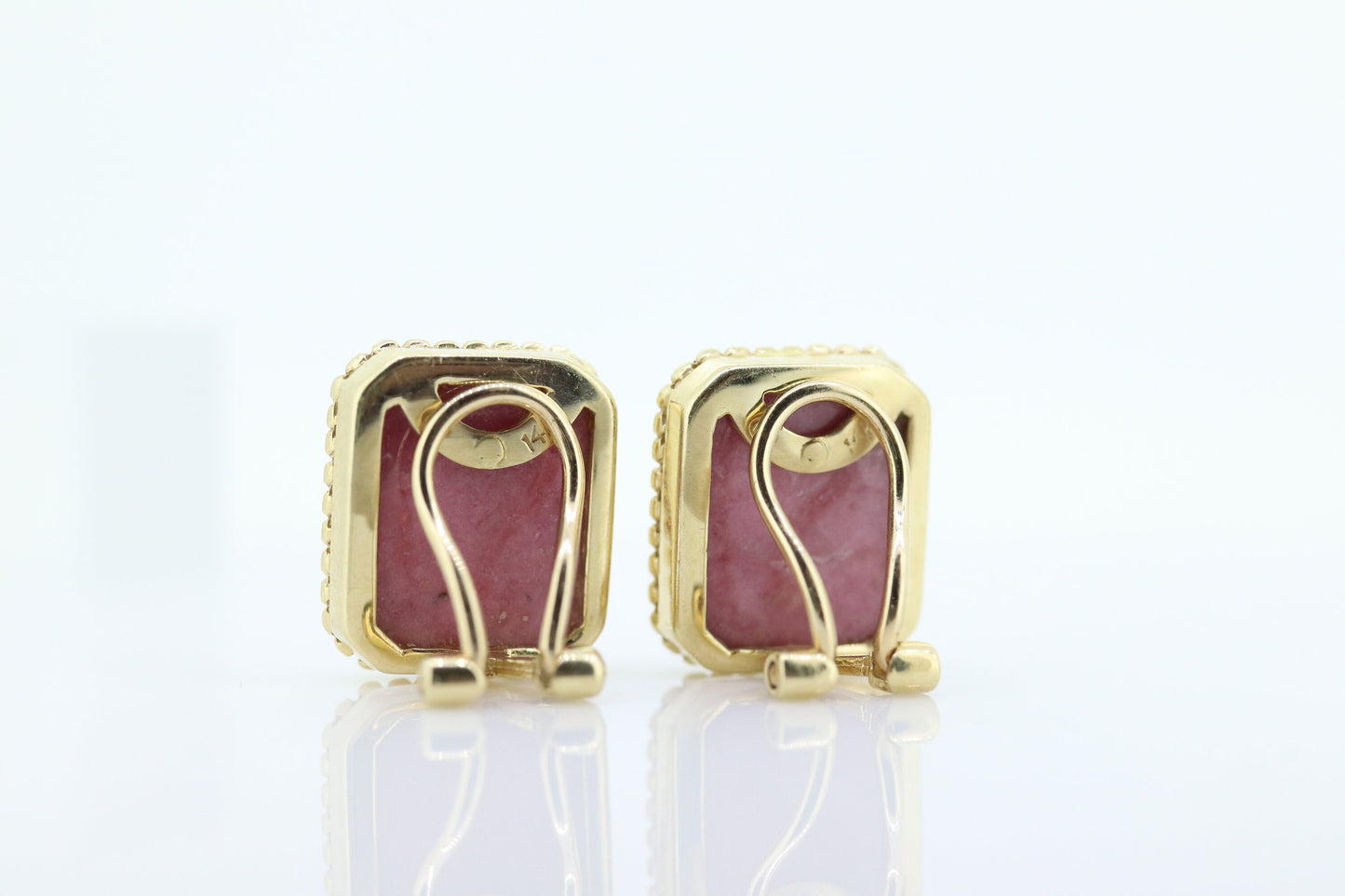 Pink Quartz 14k Gold Stud Earrings. NON Pierced Omega Clip ons Large Peach Pink Quartz studs earrings. (st59)