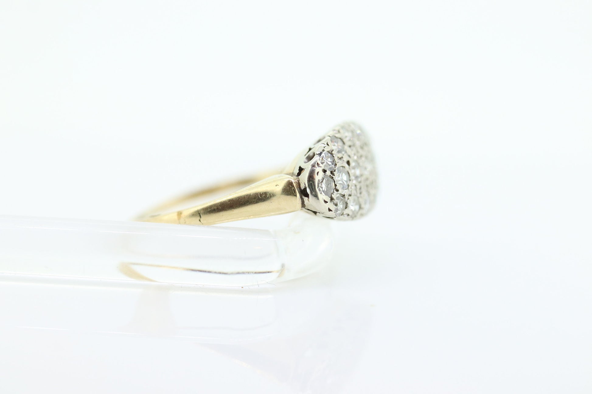 14k Diamond Pave Cluster Bombe Ring. 14k Yellow White Gold Edwardian Diamond Pave cluster Oval top ring. st(184)