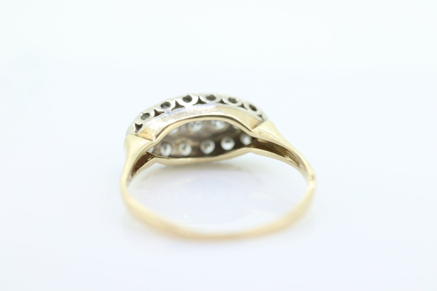 14k Diamond Pave Cluster Bombe Ring. 14k Yellow White Gold Edwardian Diamond Pave cluster Oval top ring. st(184)