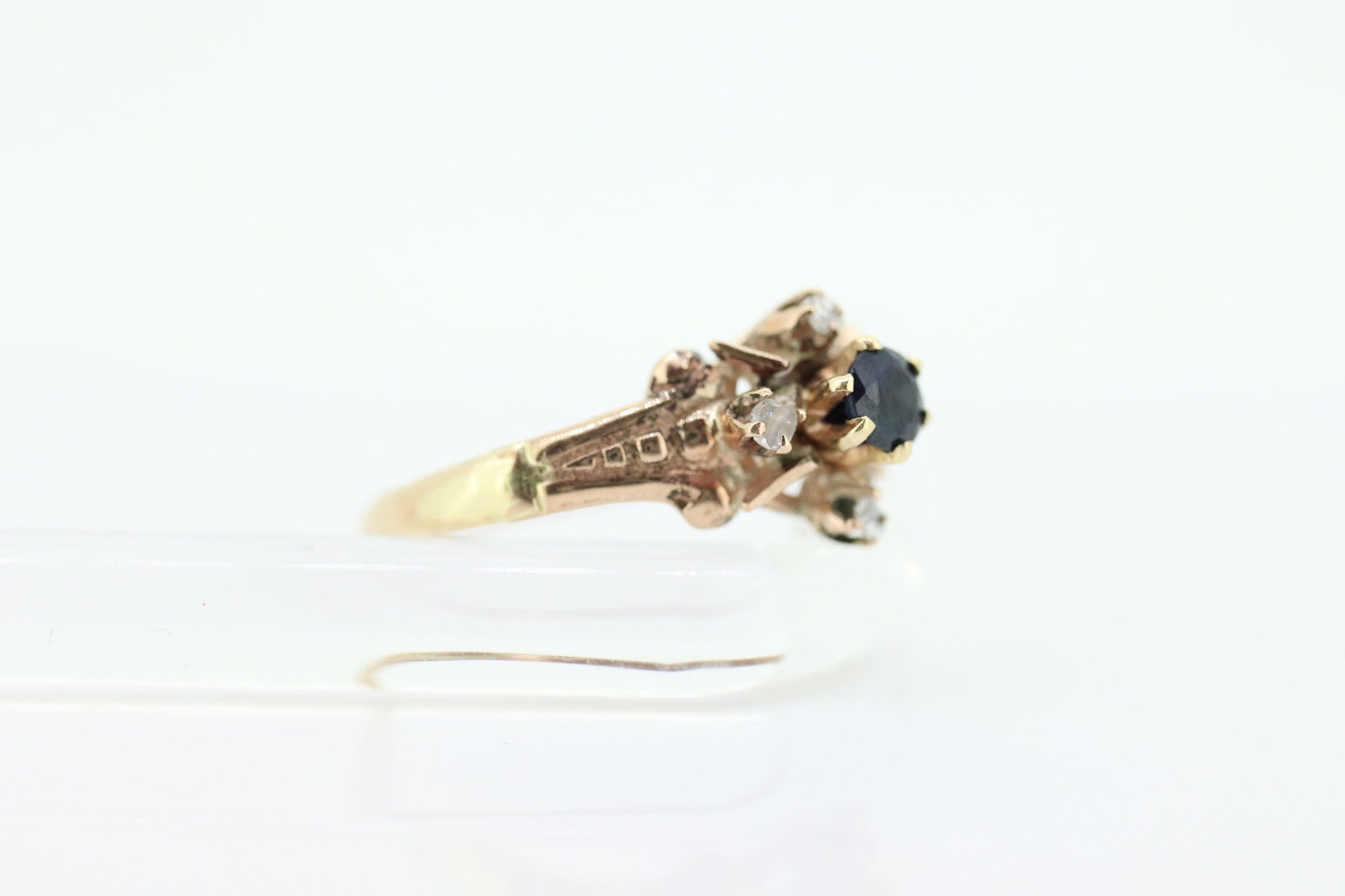 Antique ring. 10k diamond and sapphire Halo ring. 10k victorian diamond buttercup ring. st(58)