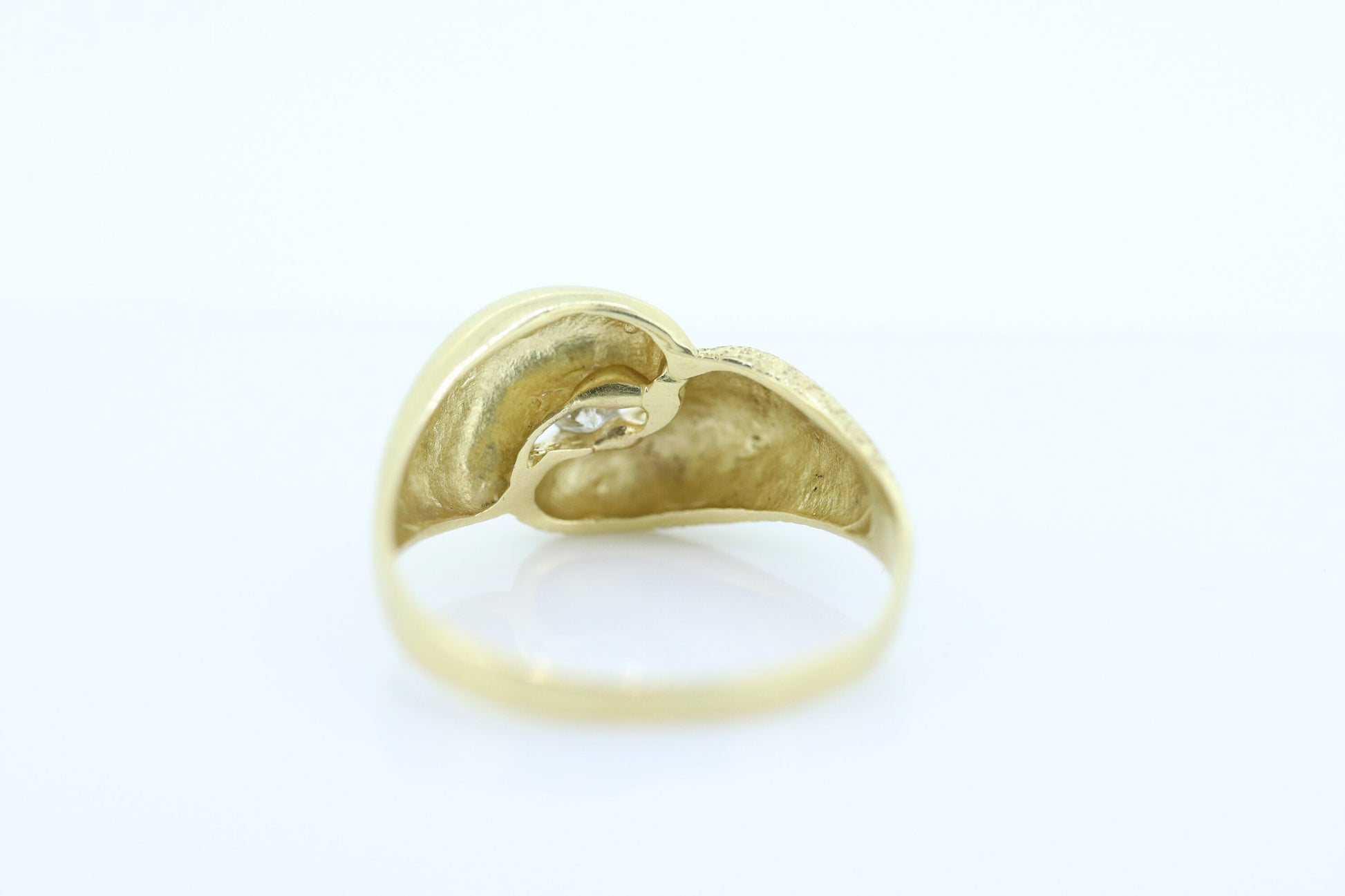 Diamond Tension Ring. 14k Diamond Solitaire Puffed Textured Swirl Swivel bypass ring. st(75)