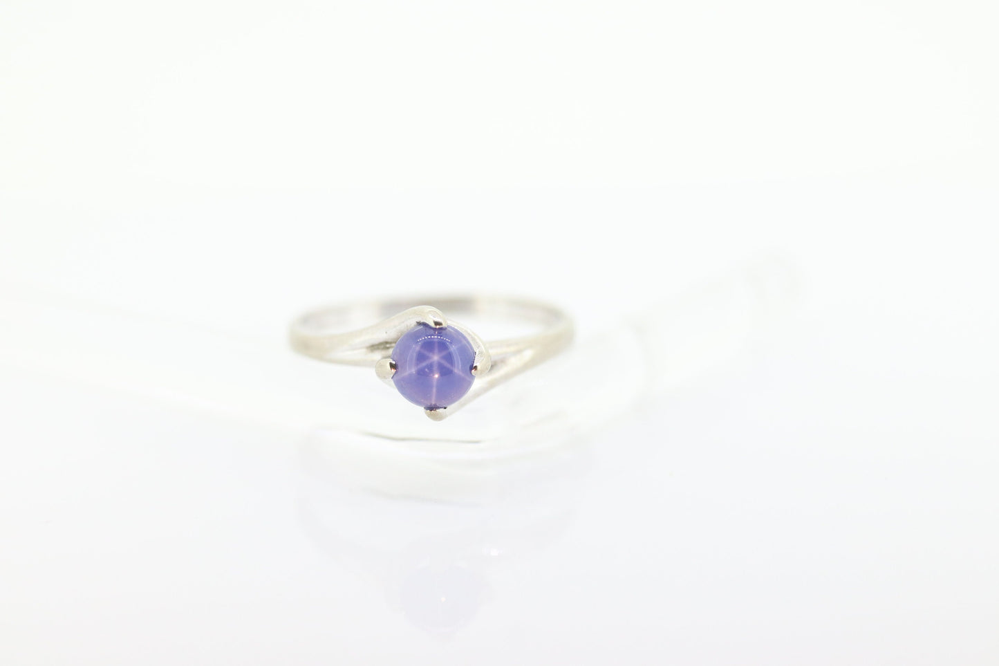 Linde Blue STAR Sapphire Solitaire ring. 10k White gold sapphire solitaire. Dainty Blue Star Sapphire bypass ring. st(30)