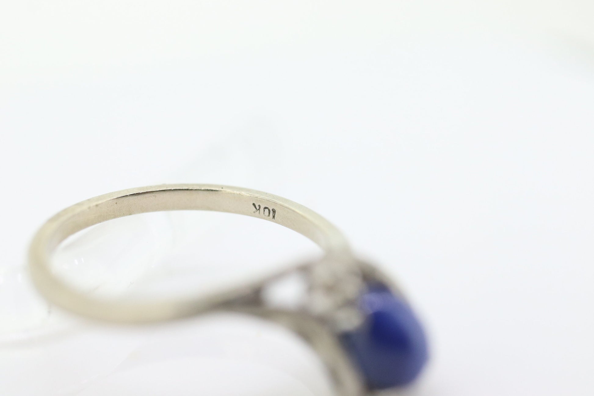 Linde Blue STAR Sapphire Diamond Solitaire  ring. 10k White gold sapphire solitaire. Wrap Around Blue Star Sapphire bypass ring. st(40)